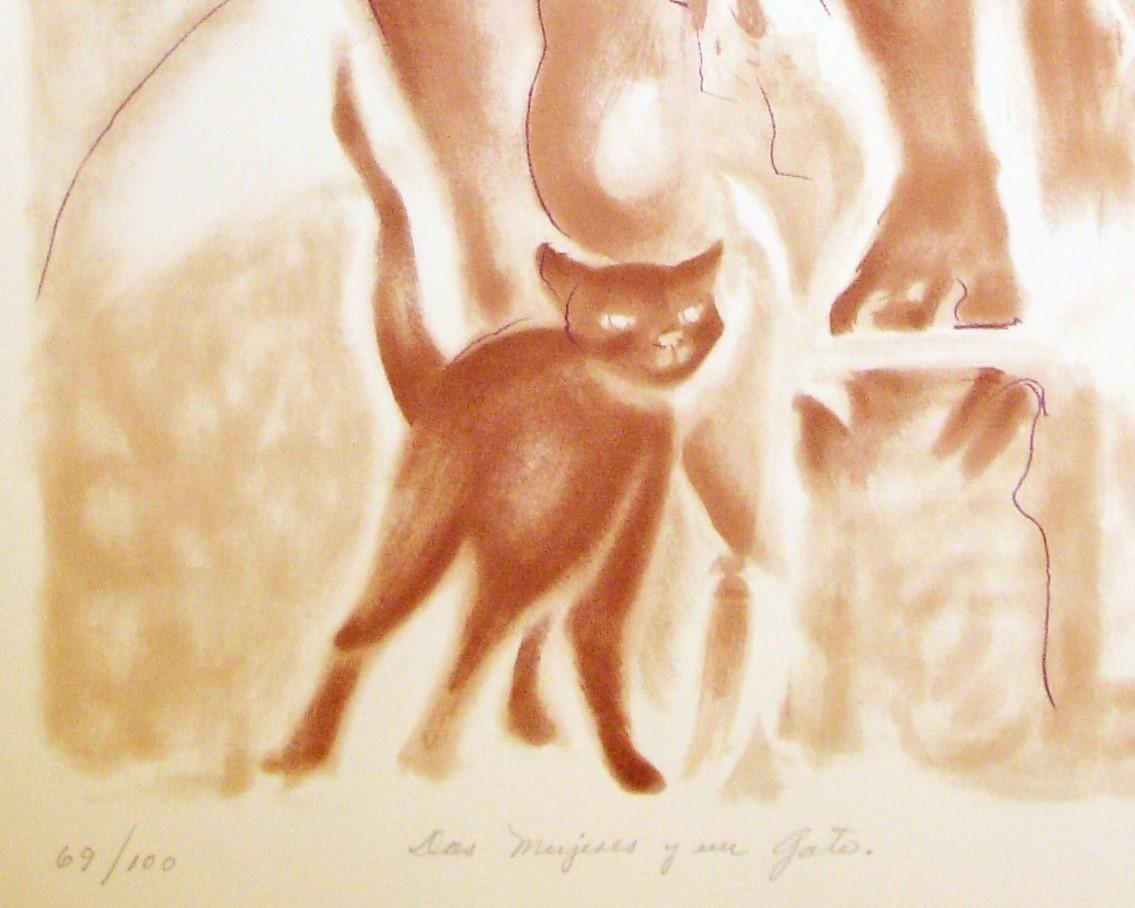 Santos Balmori Picazo, ¨Dos mujeres un gato¨, 1990, Silkscreen, 22x29.9 in For Sale 1