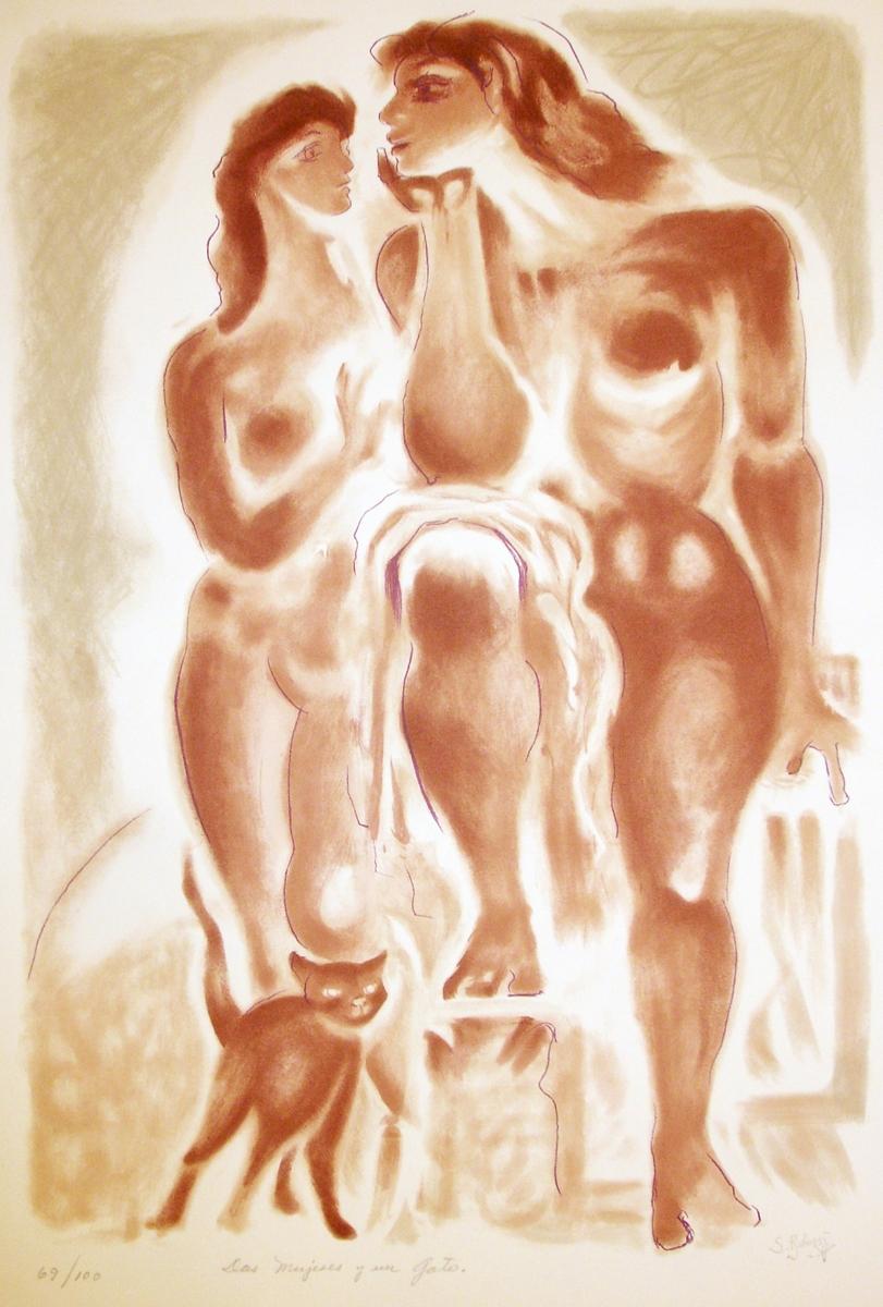 Santos Balmori Picazo (Mexico, 1899-1992)
'Dos mujeres un gato', 1990
silkscreen on paper Guarro Super Alpha 250g.
22.1 x 30 in. (56 x 76 cm.)
Edition of 10
ID: BAL-301
Unframed