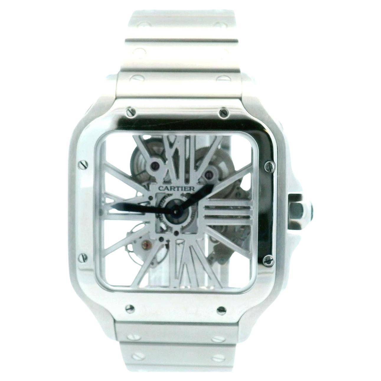 Santos De Cartier WHSA0007 Stainless Steel Skeleton Dial Box & Papers