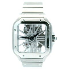 Boîte et papiers Santos De Cartier WHSA0007 avec cadran squelette en acier inoxydable