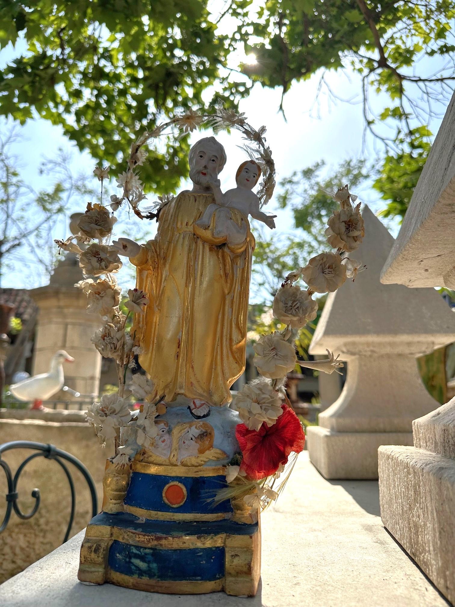 Santos Handmade Statue Saint Joseph and Child Antiques, Los Angeles, CA, LA For Sale 8