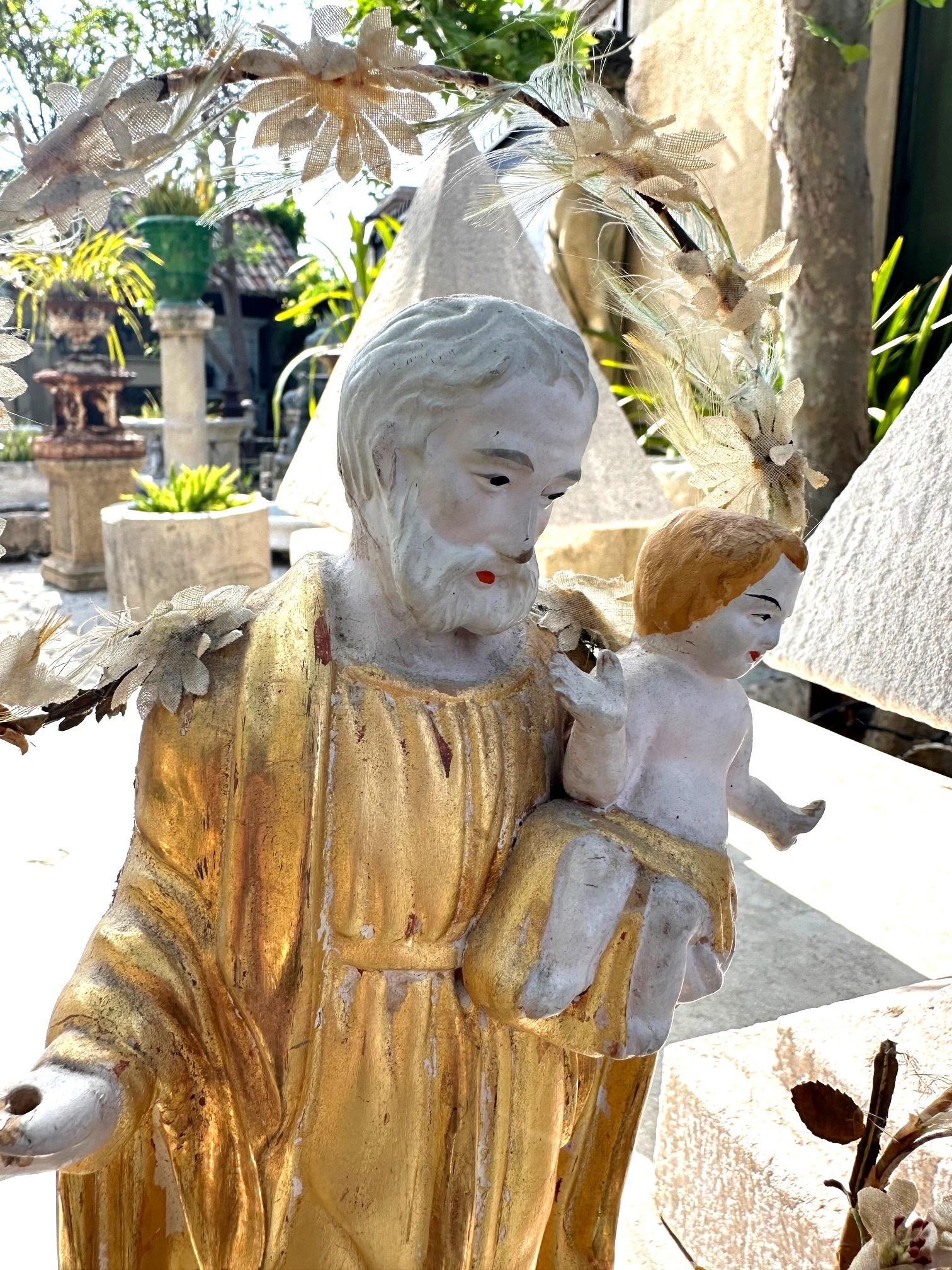 Santos Handmade Statue Saint Joseph and Child Antiques, Los Angeles, CA, LA For Sale 12