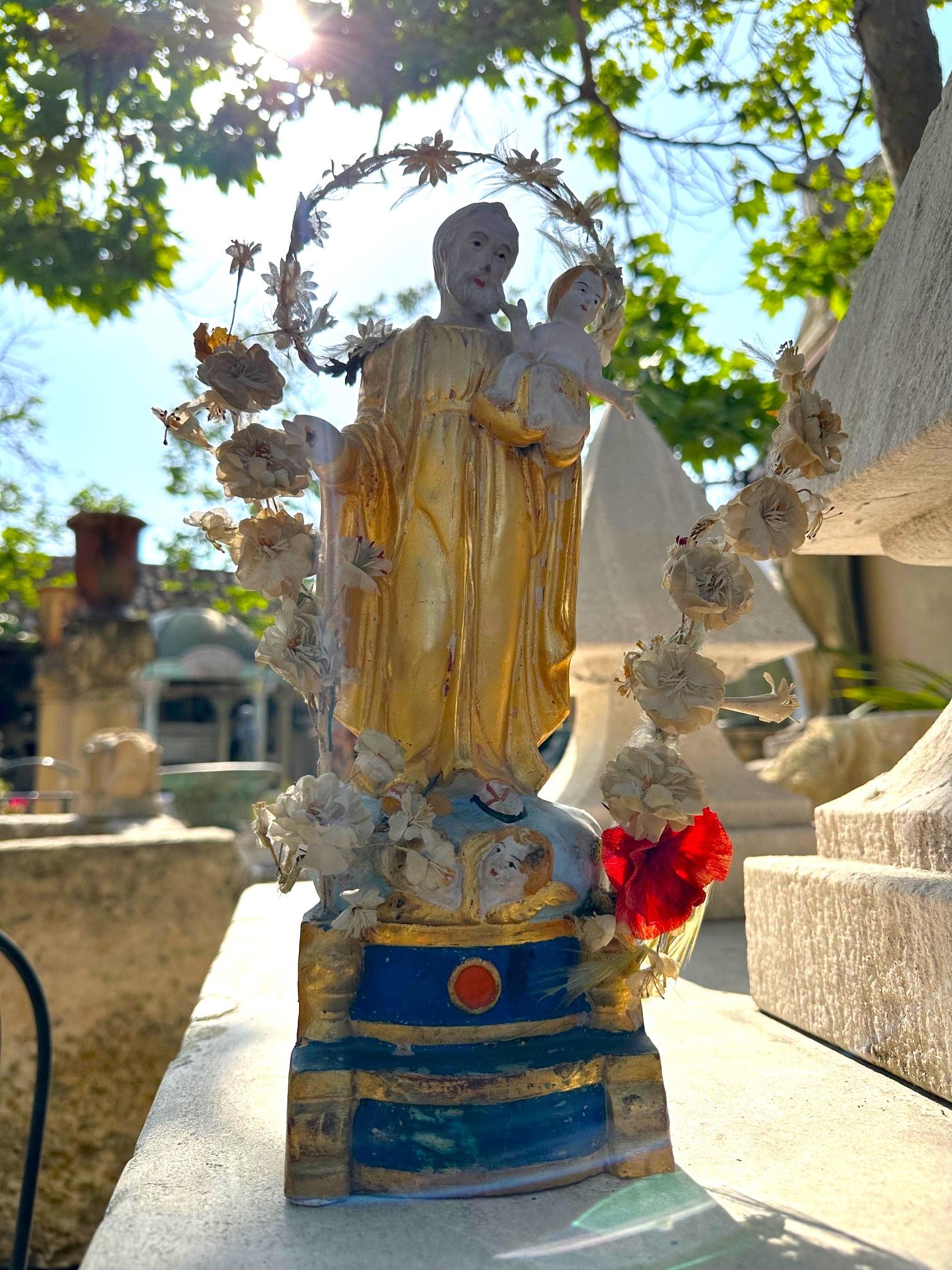 A.I.C. 19ème siècle Statue faite à la main Saint Joseph et son enfant Antiquités Los Angeles CA LA  . Milieu du 19ème siècle Rares 