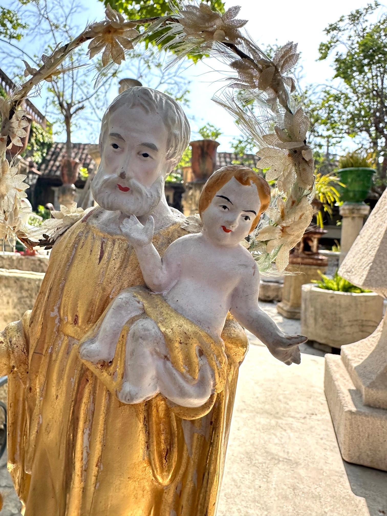 Santos Handmade Statue Saint Joseph and Child Antiques, Los Angeles, CA, LA For Sale 13