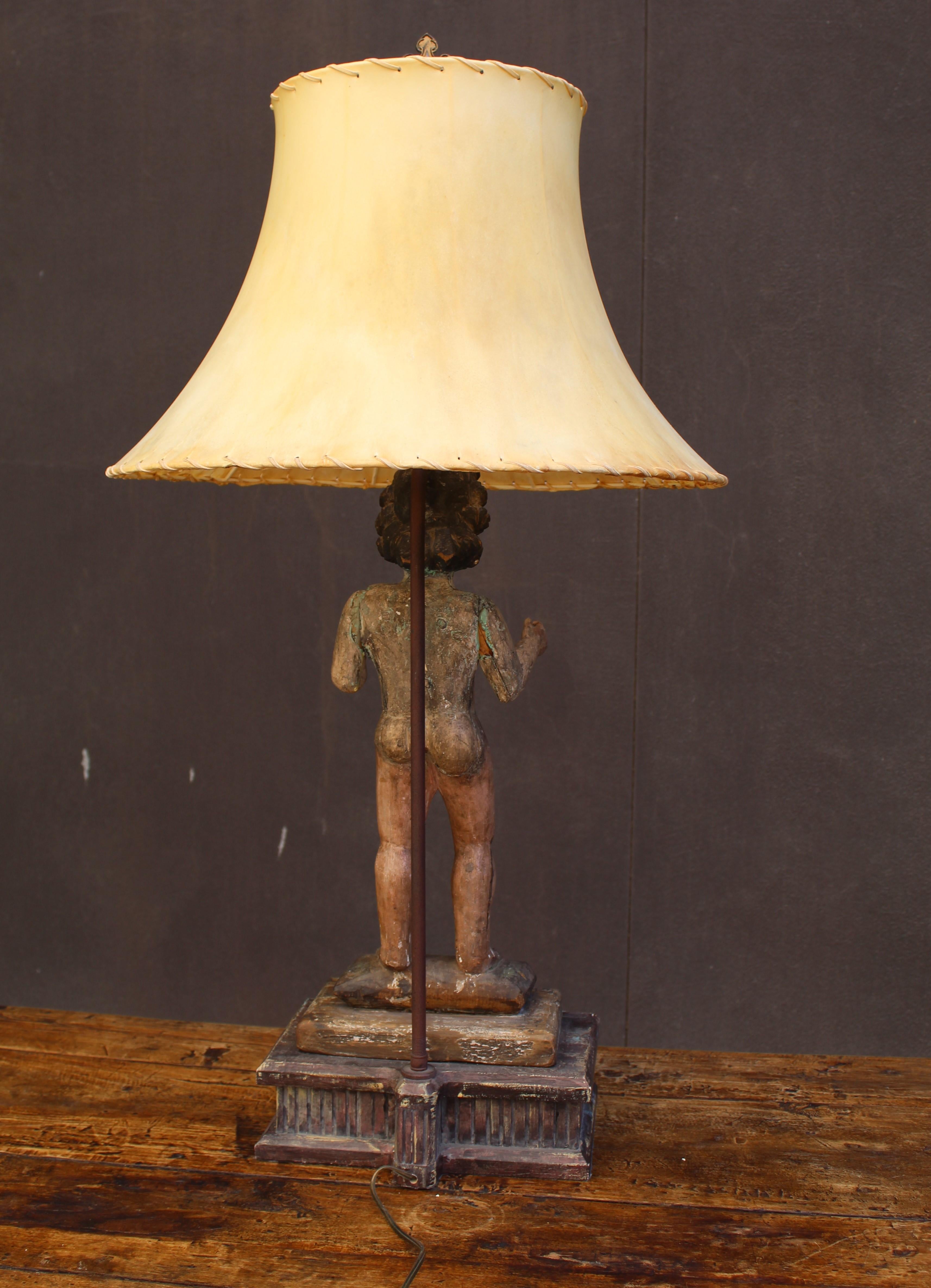 Hand-Carved Santos Lamp For Sale