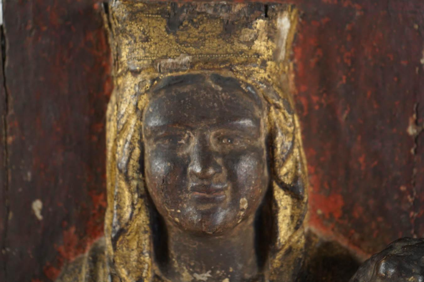 Hand-Painted Santos of the Virgin Mary with Child in Oak and Paint, 17th Century