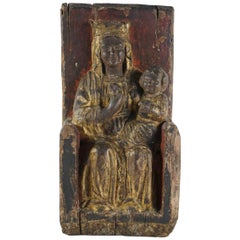 Antique Santos of the Virgin Mary with Child in Oak and Paint, 17th Century