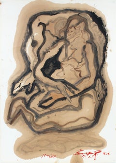 Embracing Abstract Figures 1966 Oil on Paper