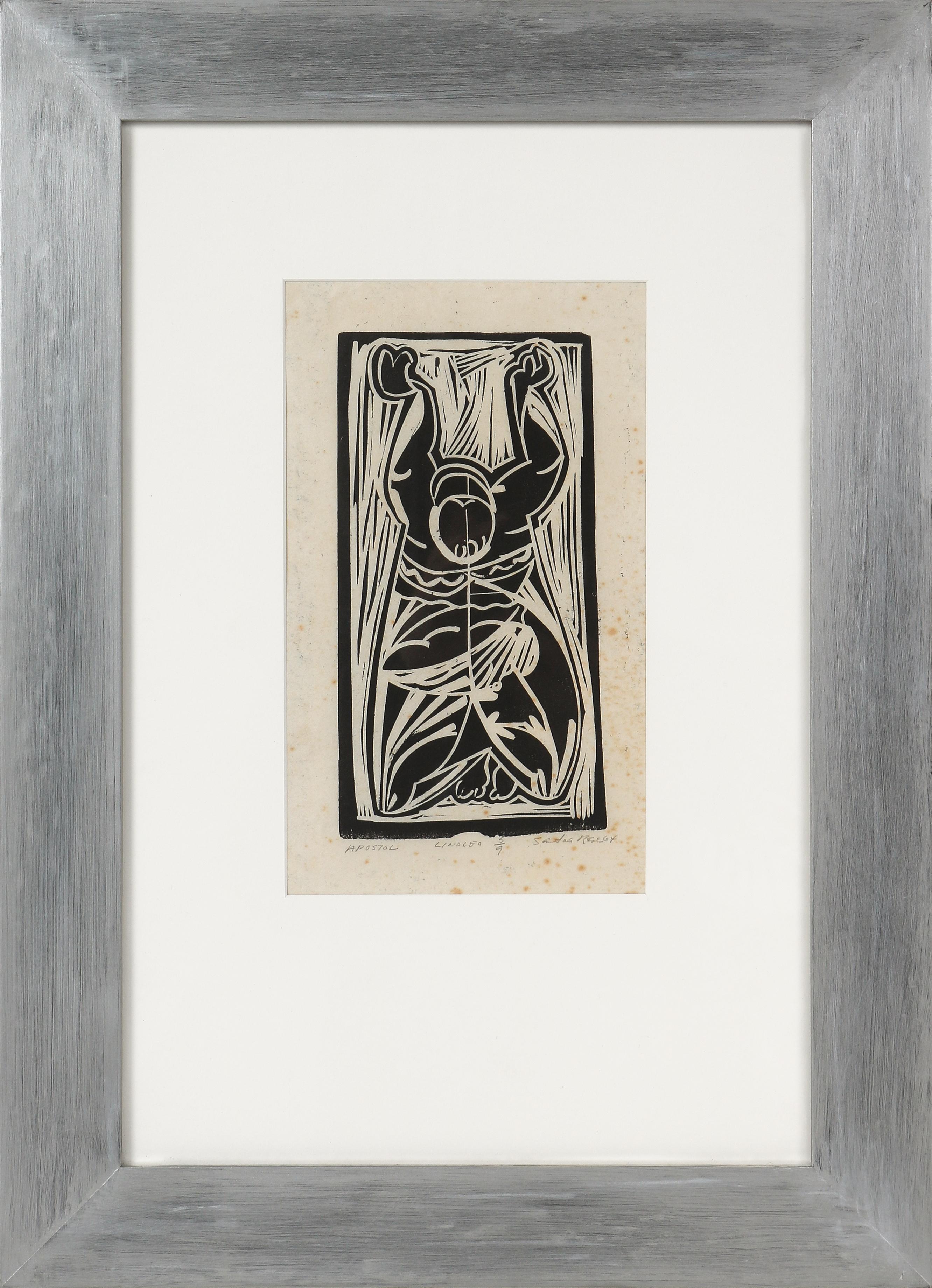 Santos Rene Irizarry Figurative Print - "Apostol" 1964 Linoleum Block Print