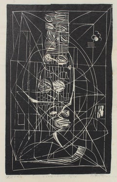 "Negra" Monochromatic Abstract Linoleum Print, 1960s