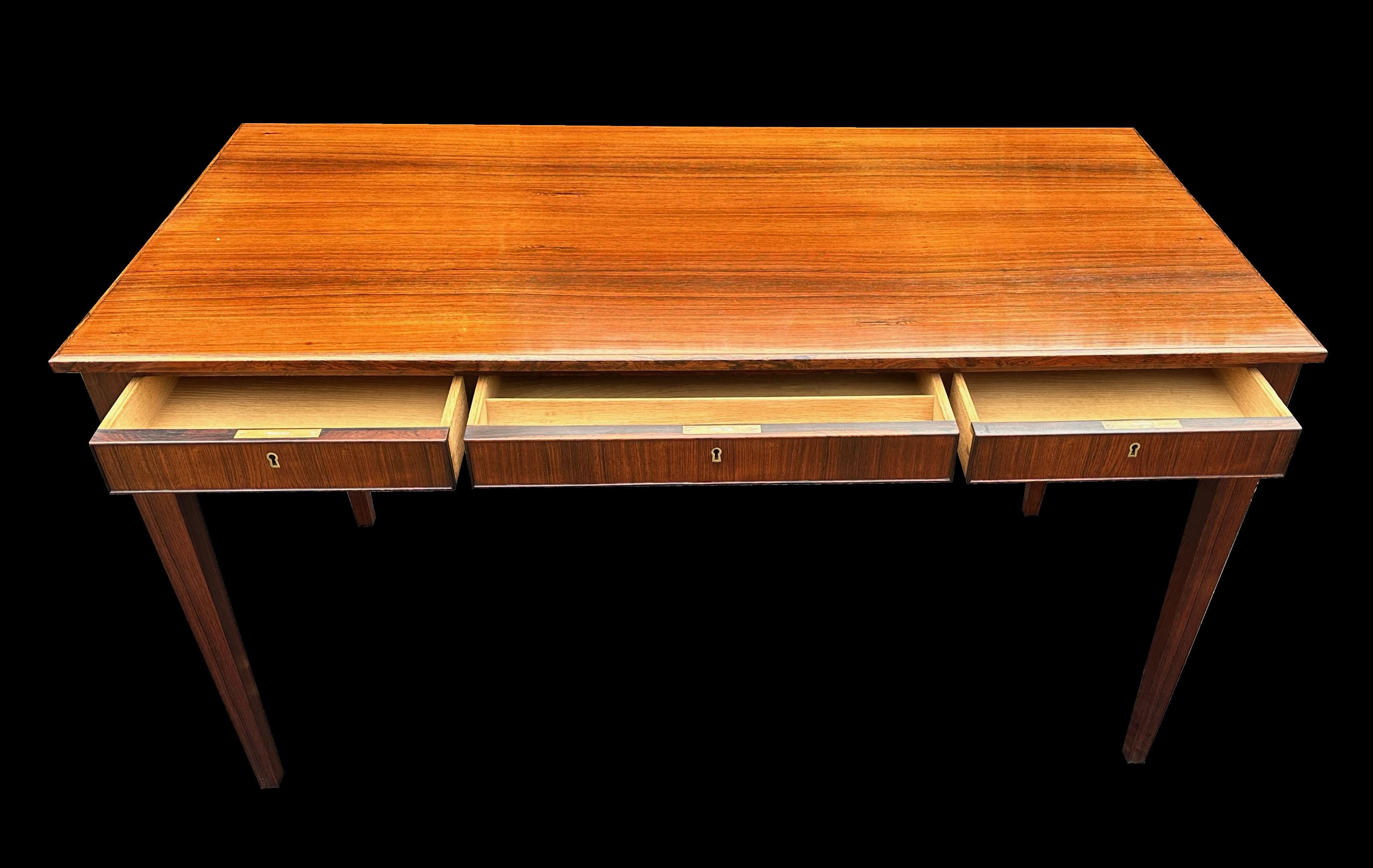 20th Century Santos Rosewood 3 Drawer Desk/Writing Table by Frits Henningsen For Sale