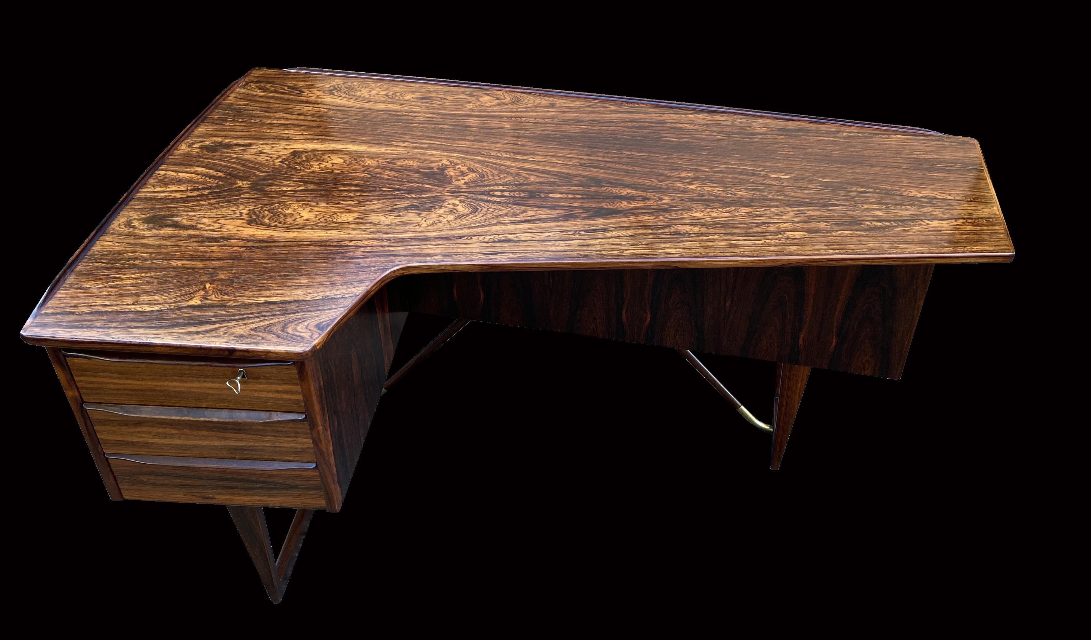Danish Santos Rosewood Boomerang Desk by Peter Lovig Nielsen for Hedensted Mobelfabrik