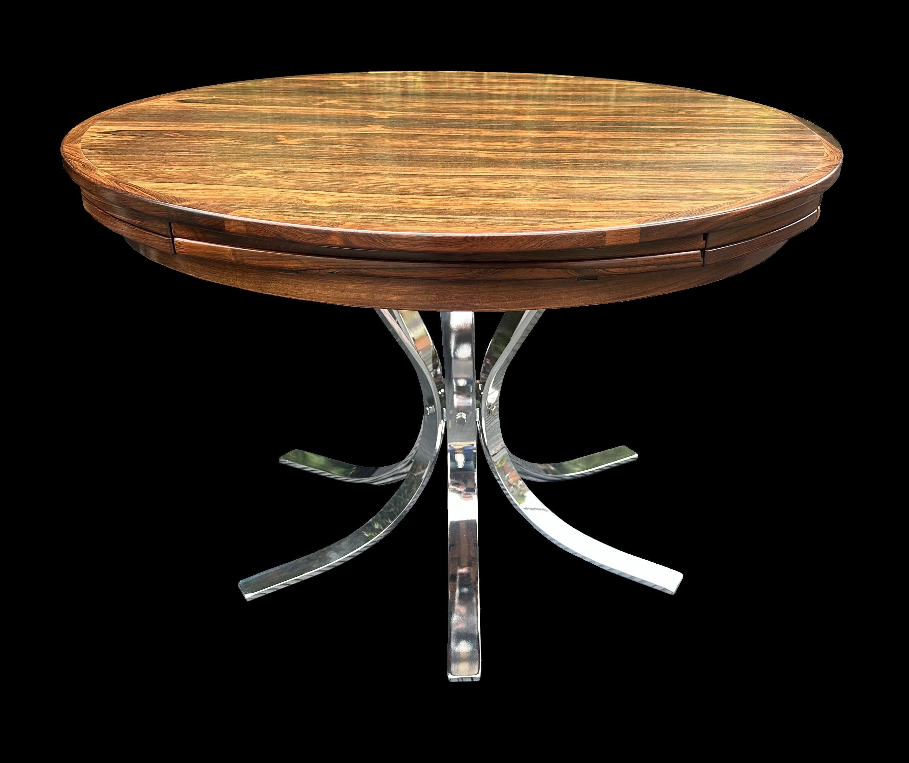 Chrome Santos Rosewood Flip Flap or Lotus Dining Table by Dyrlund For Sale