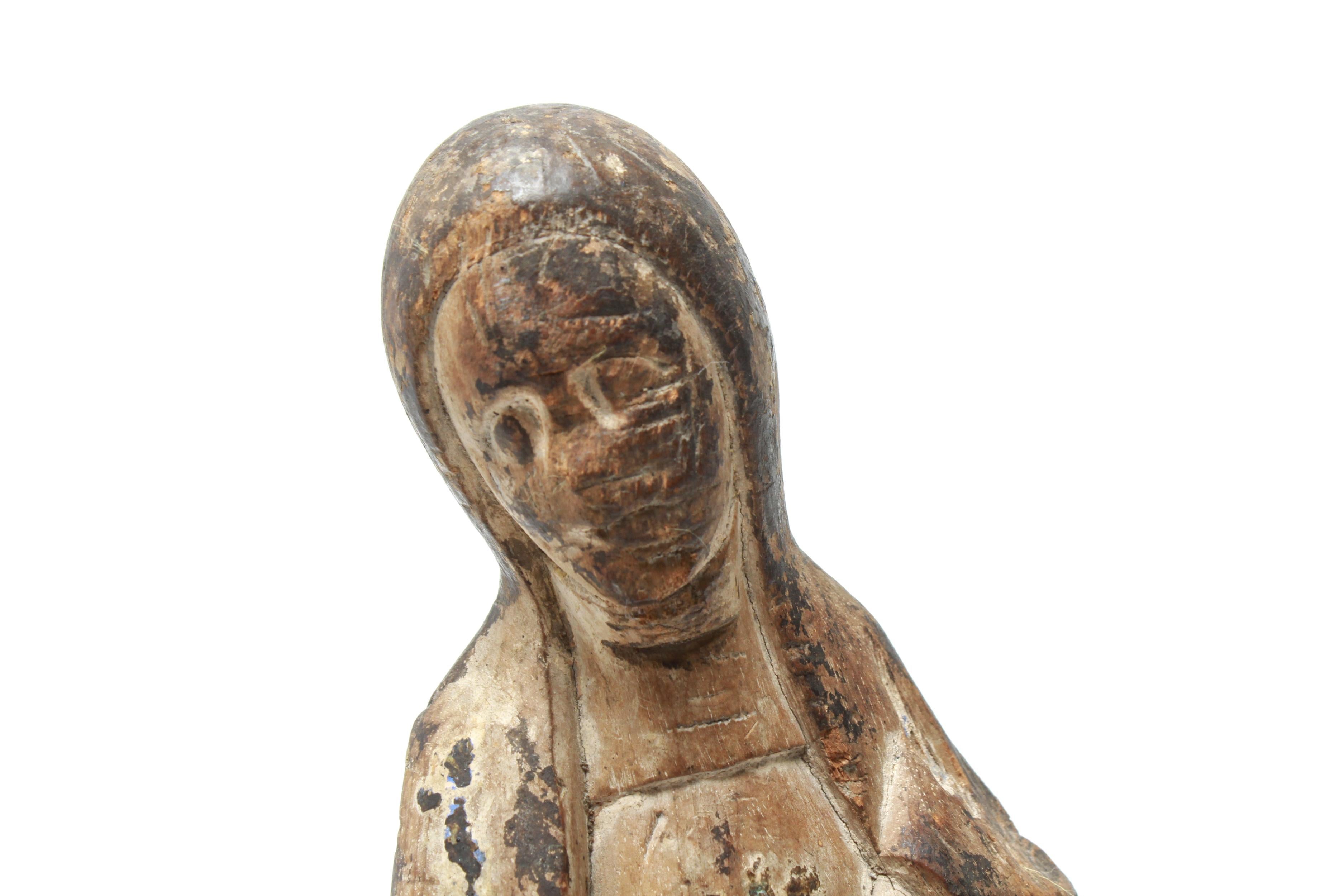18th Century and Earlier Santos Santa Maria Carved Wood Sculpture