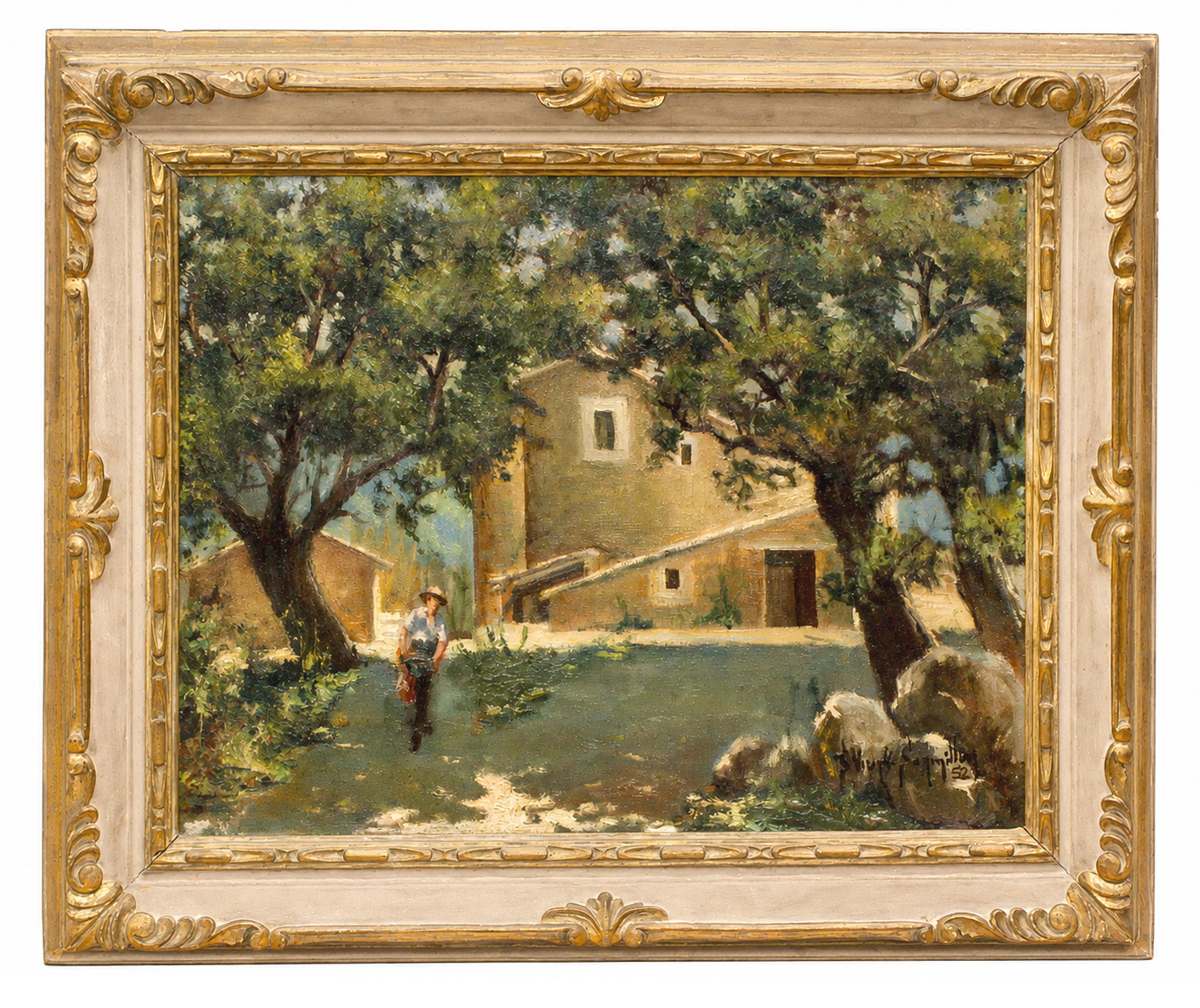 Paisaje rural con figura - Óleo sobre tela - Firmado y enmarcado
