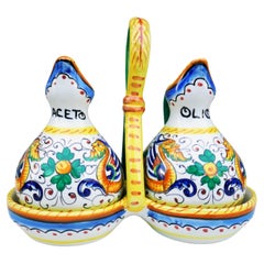 Santucci Deruta Oil and Vinegar Majolica with Raphaelesque