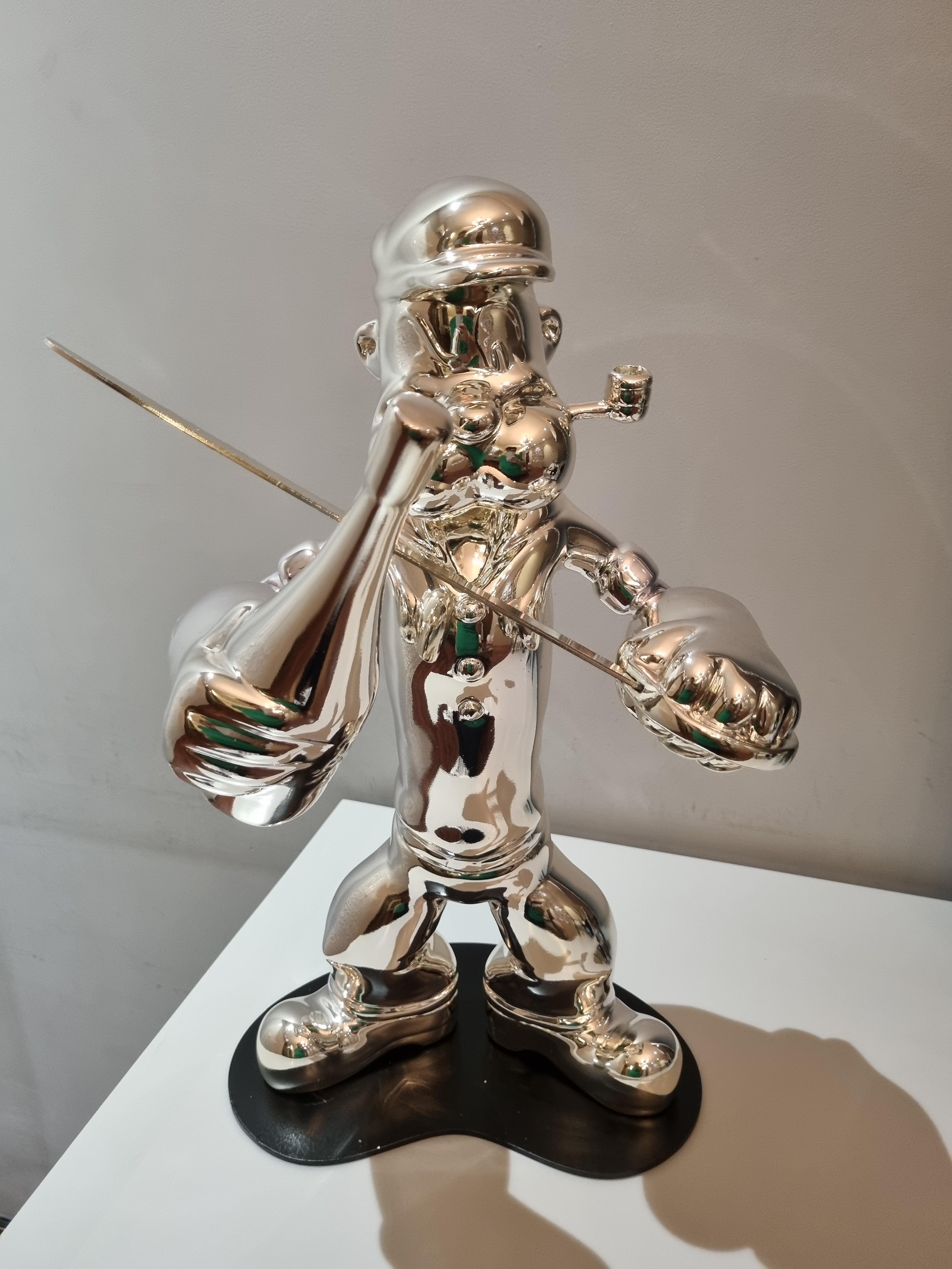Popeye-original icónico pop art escultura moderna figura-obra de arte-arte contemporáneo - Figurative Sculpture Gris de Sanuj Birla