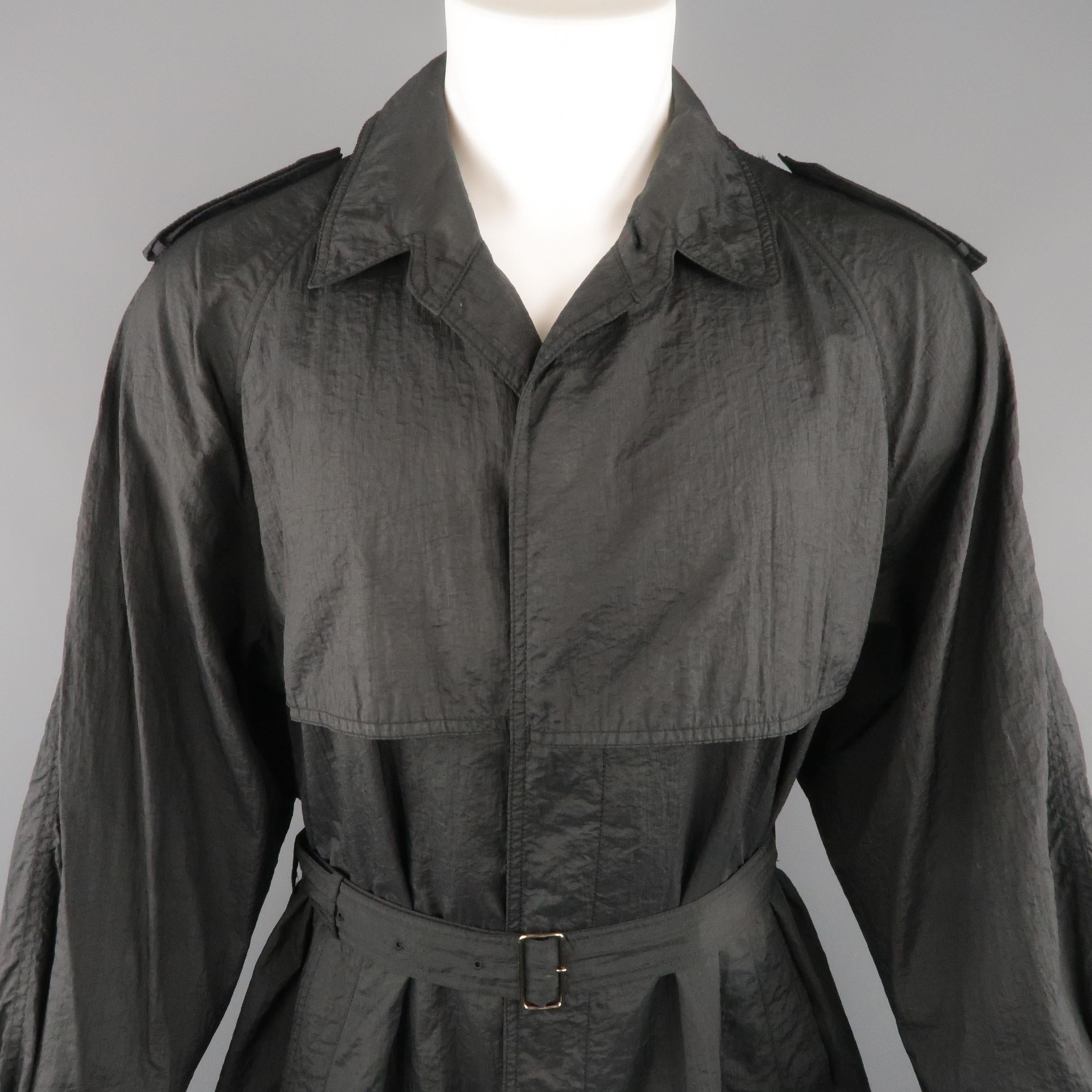 Men's SANYO 40 Black Textured Nylon Belted Raincoat