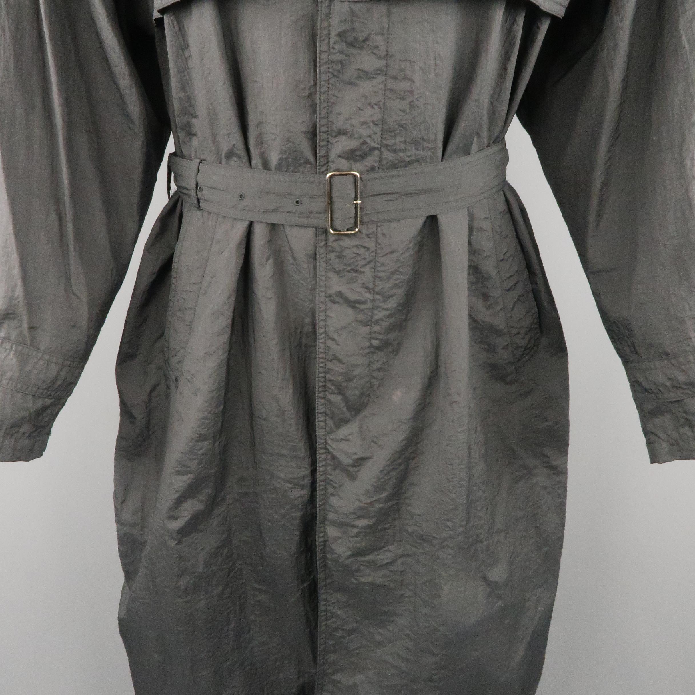 SANYO 40 Black Textured Nylon Belted Raincoat 1