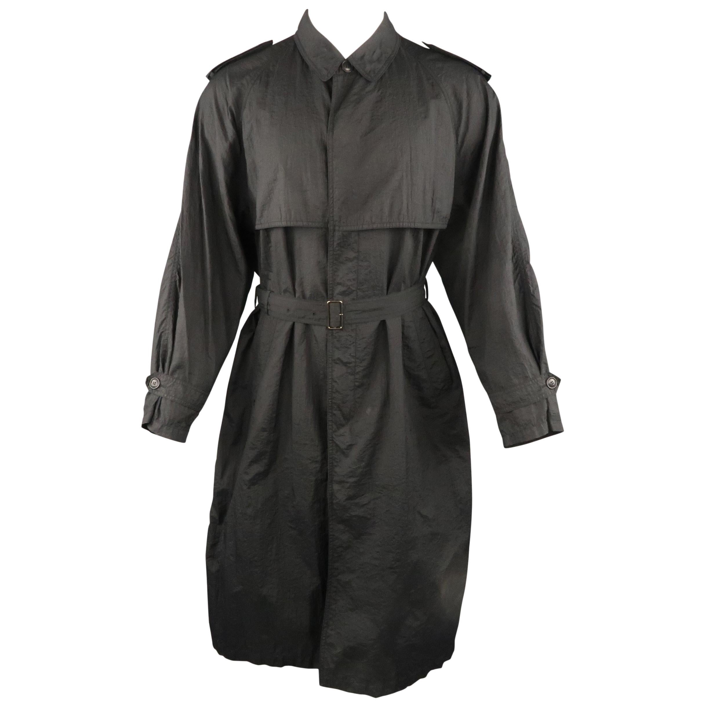 SANYO 40 Black Textured Nylon Belted Raincoat