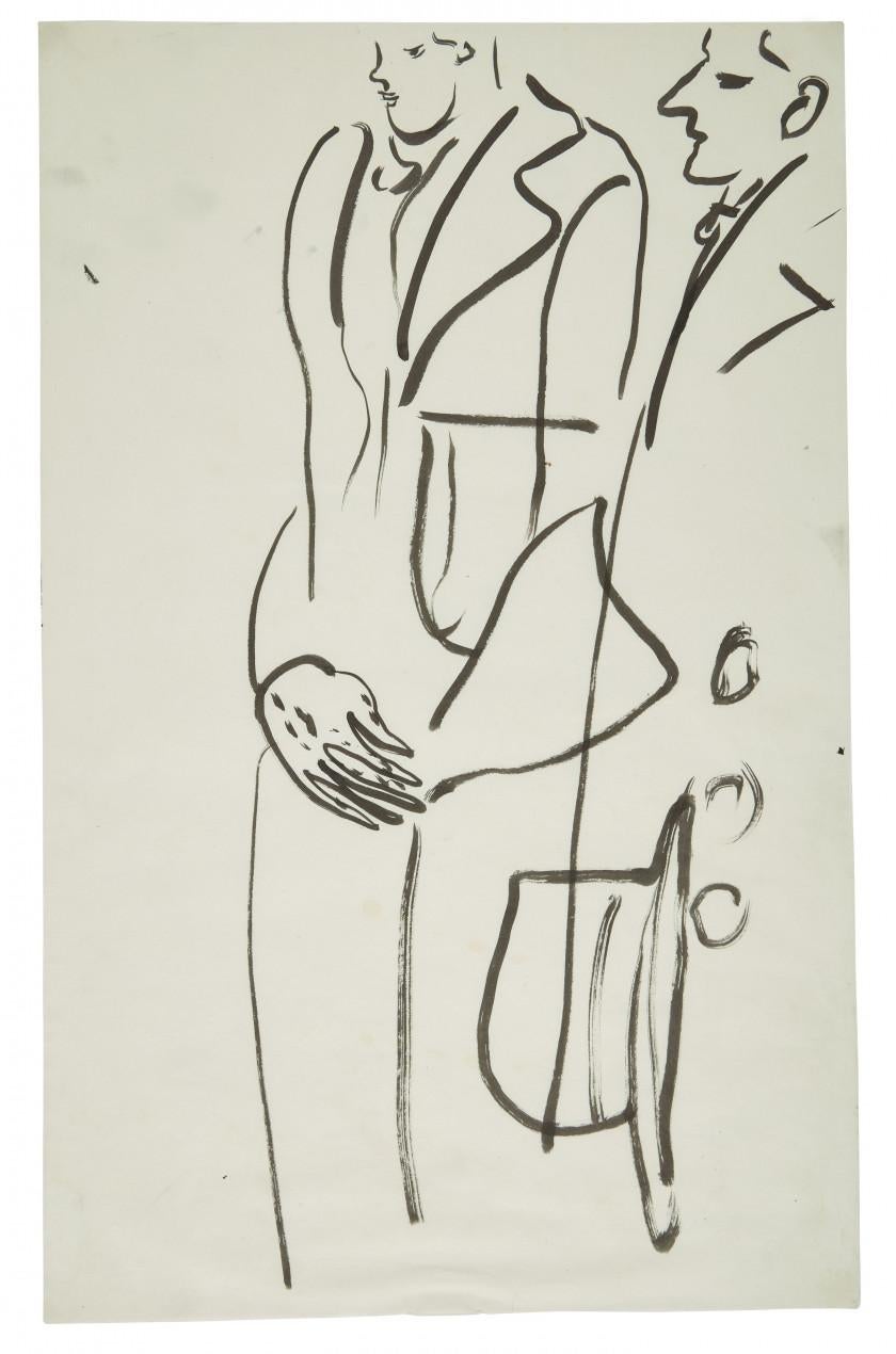 Sanyu 'Hommes En Manteau' Drawing In Good Condition For Sale In Paris, FR