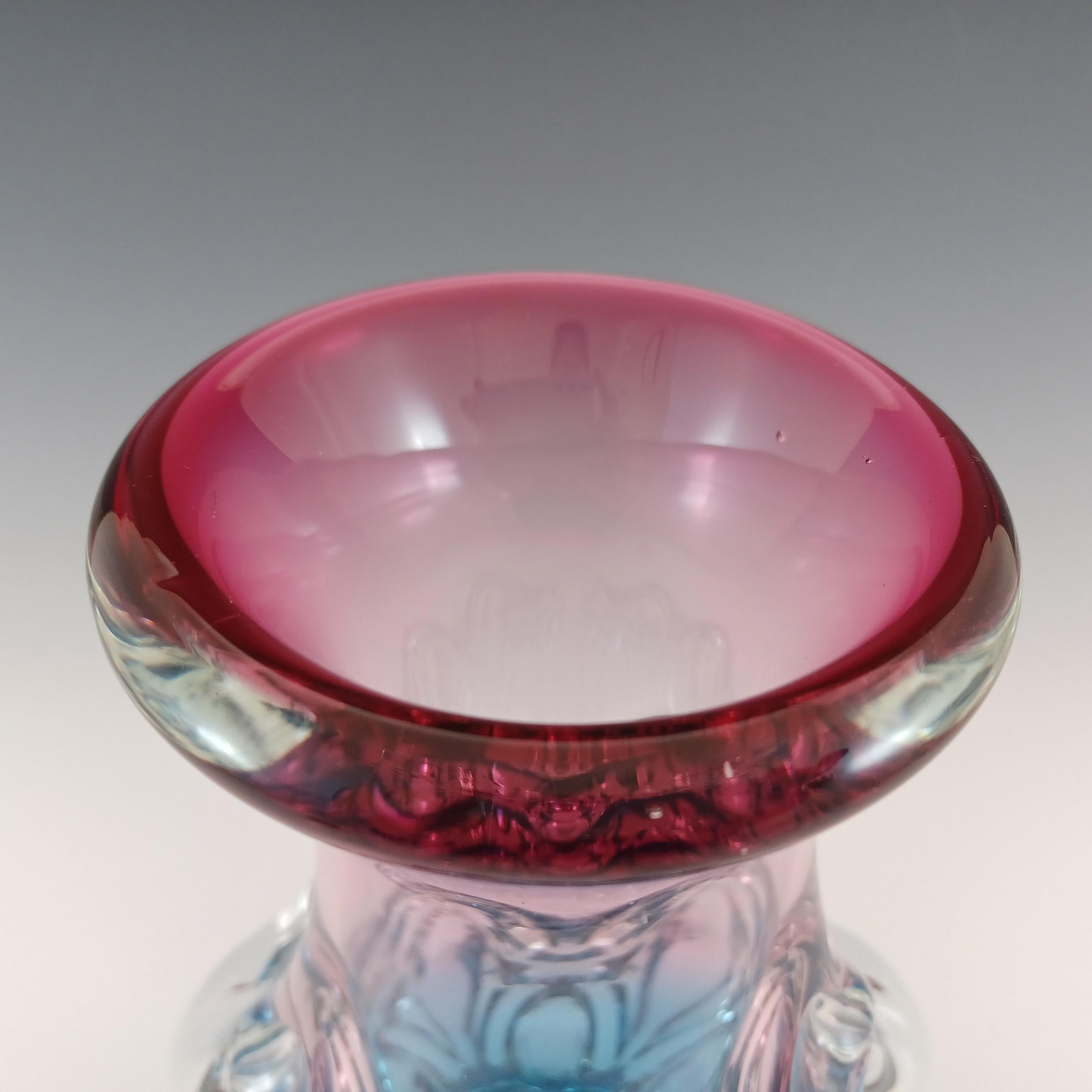 Jarrón Vintage Japonés Sanyu de Cristal Rosa y Azul finales del siglo XX en venta