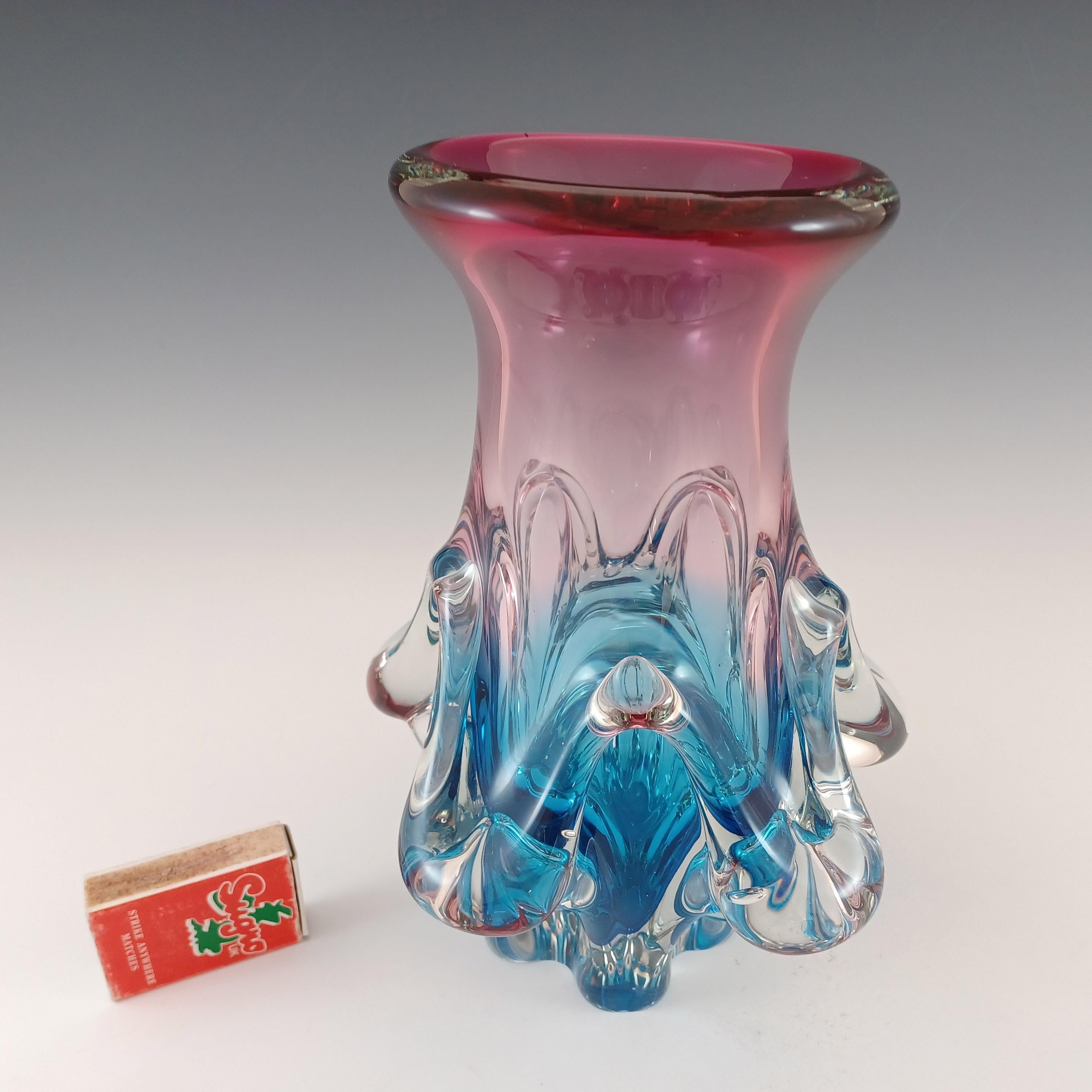 Jarrón Vintage Japonés Sanyu de Cristal Rosa y Azul en venta 2