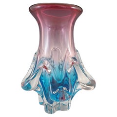 Sanyu Japanese Knobbly Pink & Blue Glass Vintage Vase