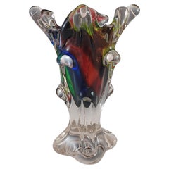 Sanyu or Iwatsu Japanese Red, Green, Yellow & Blue Glass Vase