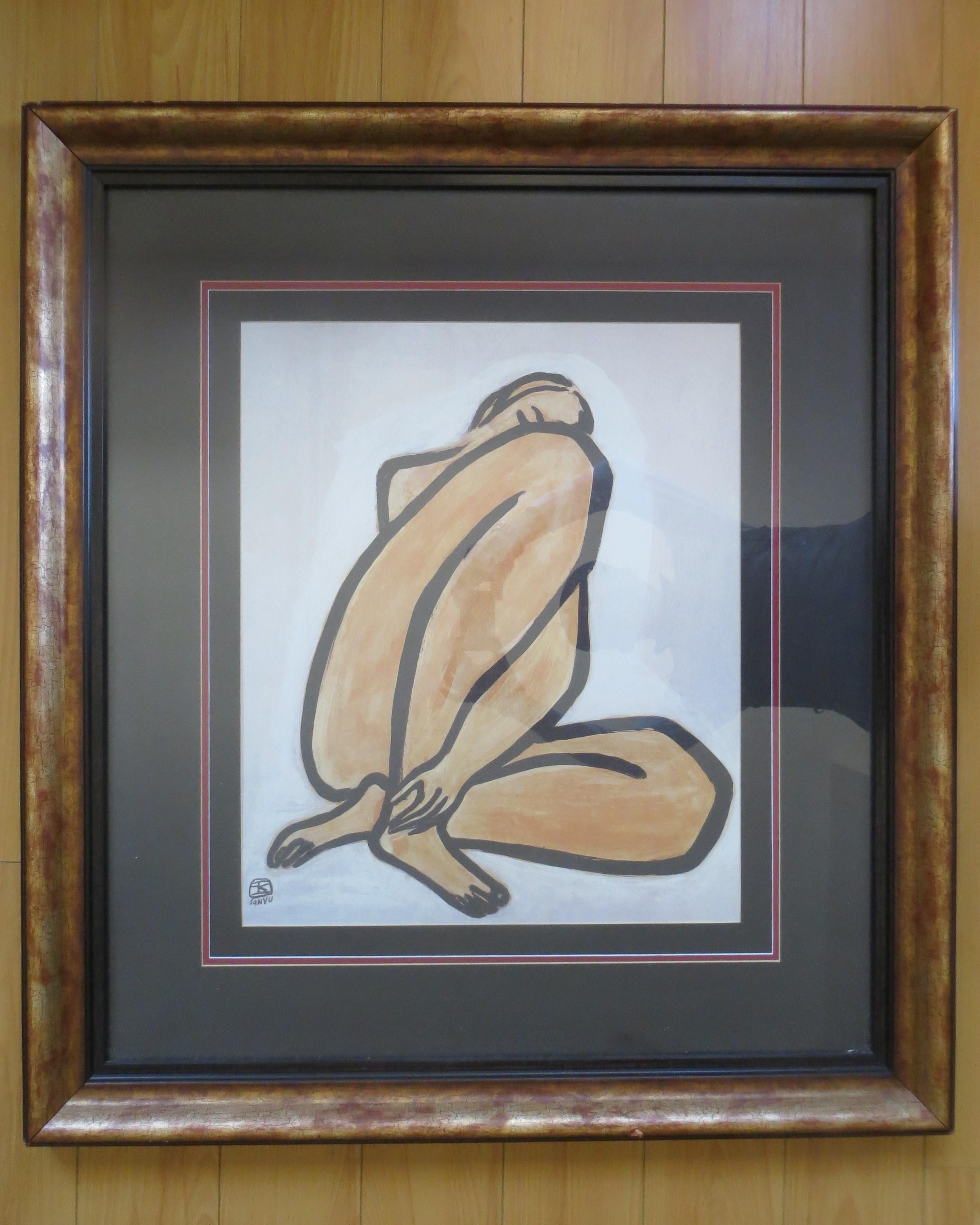 Lithograph representing a nude  signed  Sanyu
 Stamp in front to left
in a wood frame frame
Sanyu was a Chinese-French artist that created prints, drawings, and paintings. His work fused the histories of European still-life and figurative painting