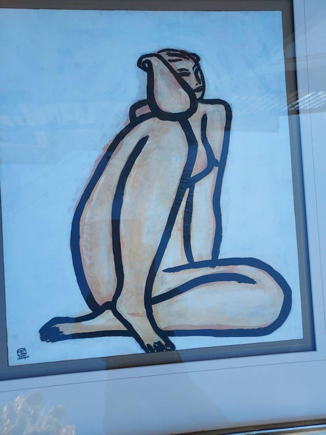 Lithograph representing a nude  signed  Sanyu
 Stamp in front to left
in a beautiful silver frame
Sanyu was a Chinese-French artist that created prints, drawings, and paintings. His work fused the histories of European still-life and figurative