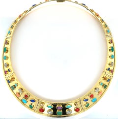 SANZ, 1970's 18 Karat And Multigem Collar Necklace