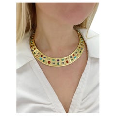 SANZ, 1970's 18 Karat und Multigem Halsband Halskette