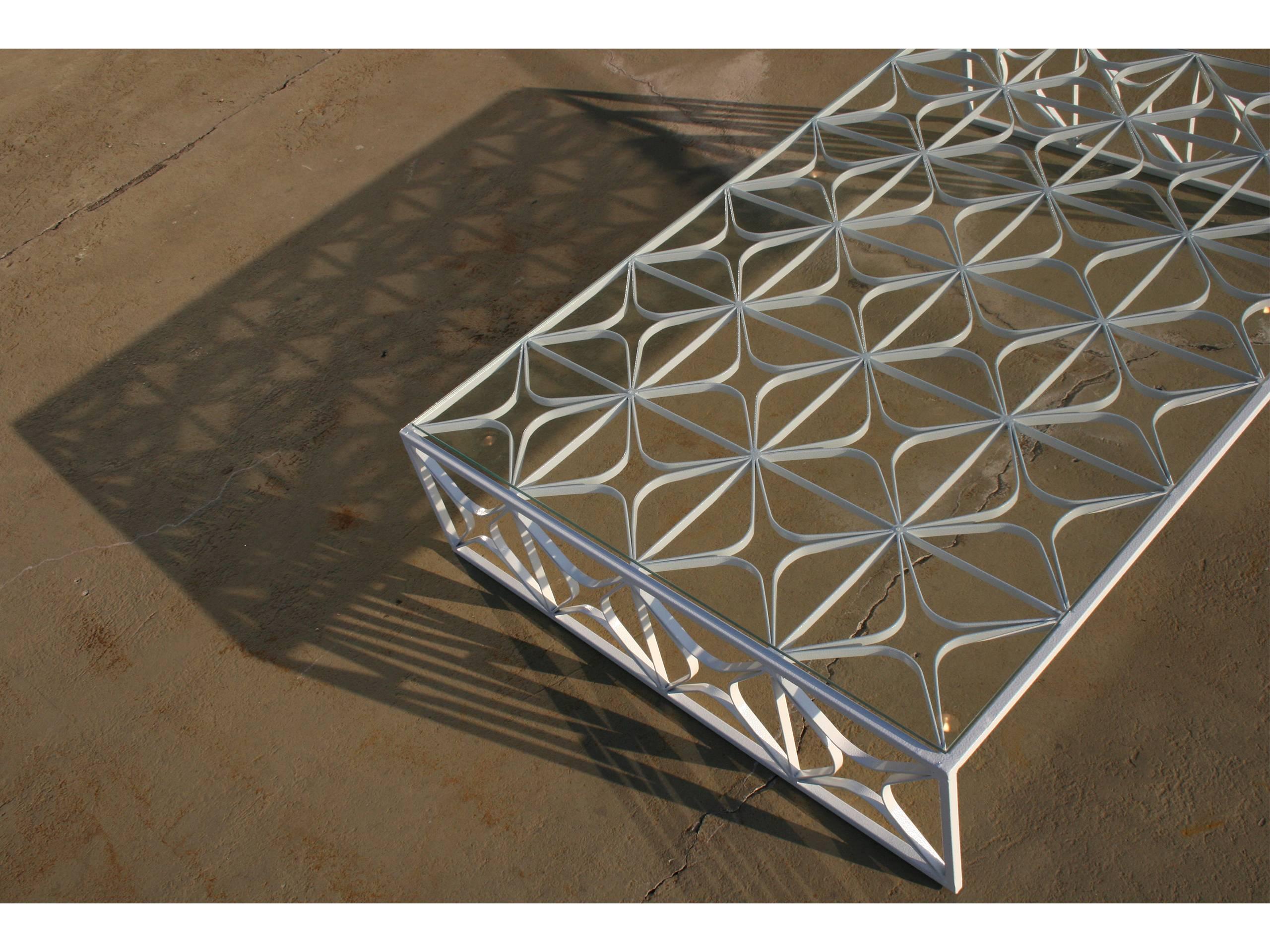 São Cristóvão Brazilian Contemporary Pattern Metal and Glass Centre Table 3