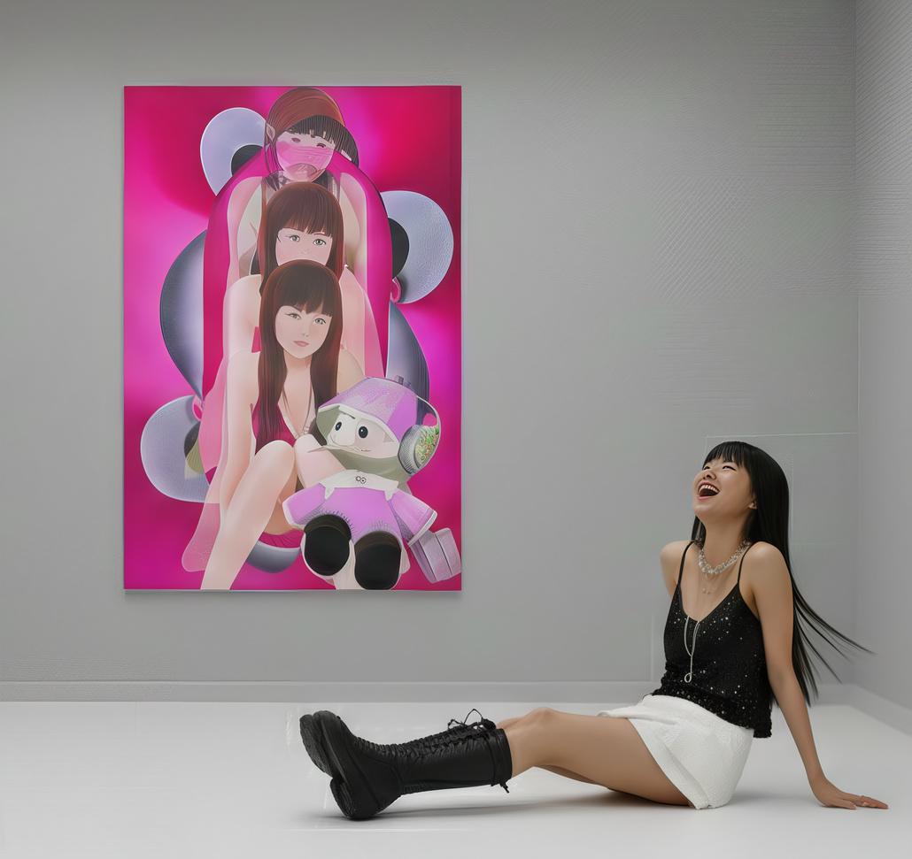 Pink Psyche : Cherry Blossom Dreams and Kawaii Whispers - Painting by SAORI NAKAMISHI