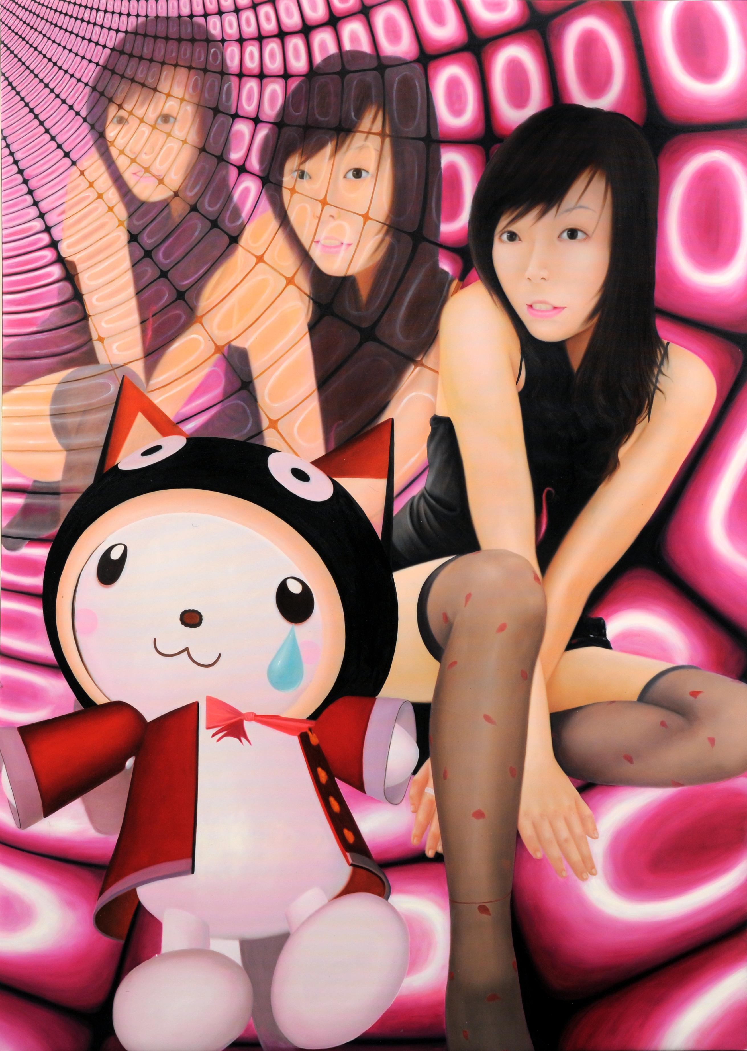 Pink Tubes : Cotton Candy and Ephemeral Lolita Spectrum - Painting by SAORI NAKAMISHI