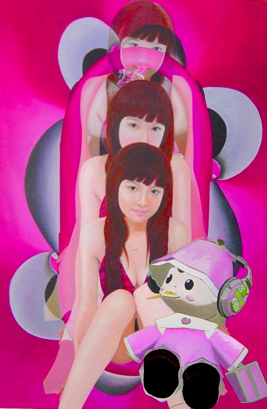 Pink Psyche : Cherry Blossom Dreams and Kawaii Whispers - Painting by SAORI NAKAMISHI