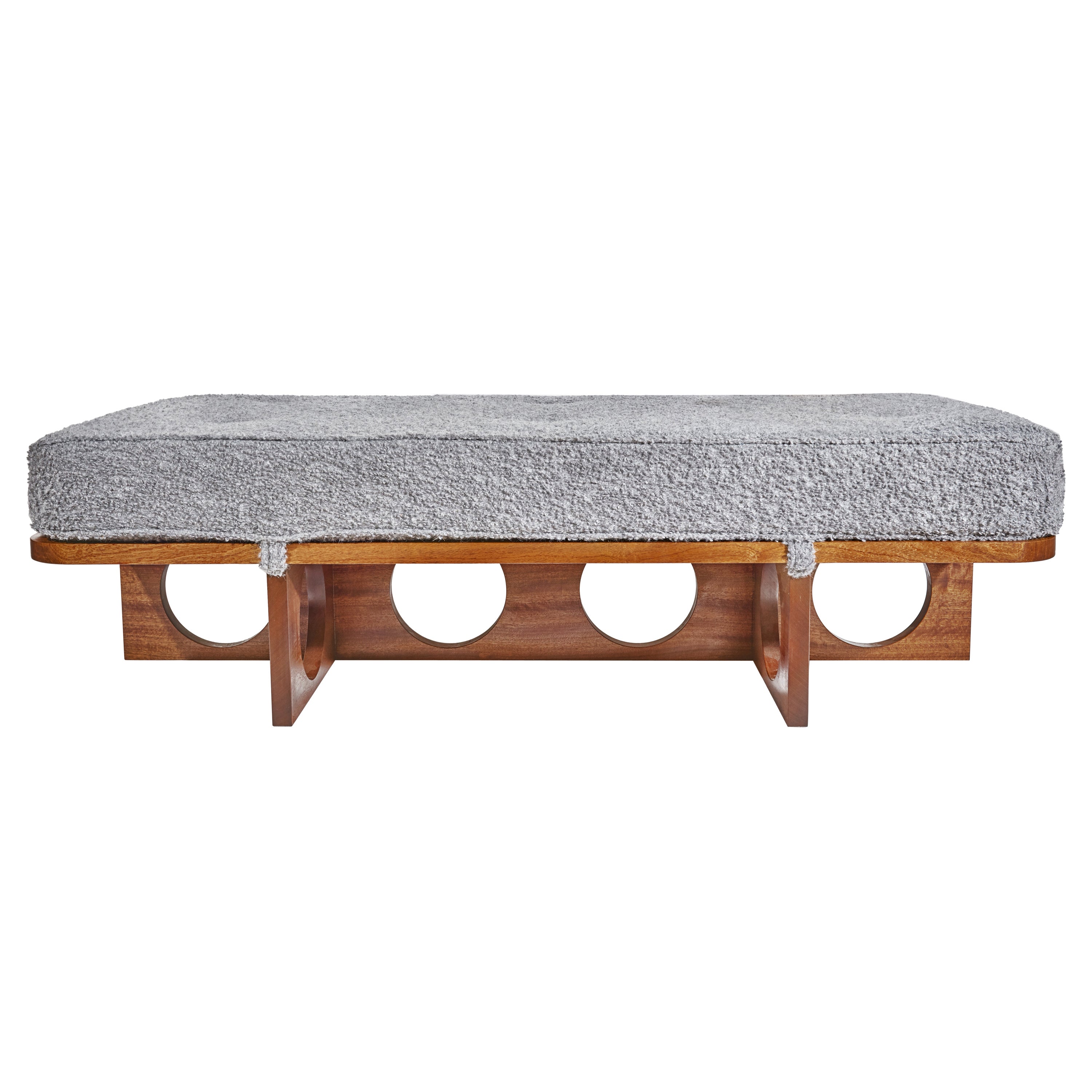 Sapele wood & Alpaca Bouclé Ottoman in style of Brazilian Modernism
