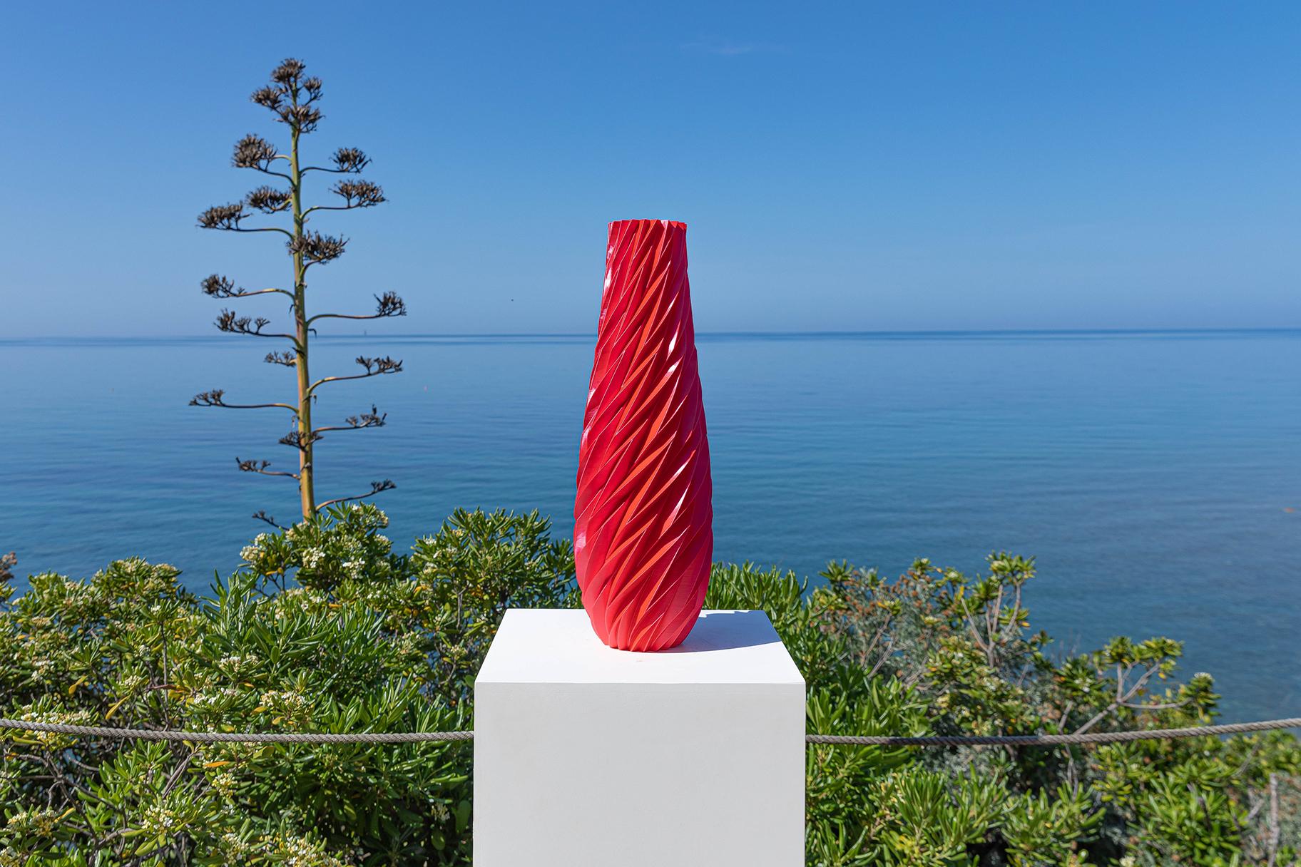 Post-Modern Saphira, Red Contemporary Sustainable Vase-Sculpture