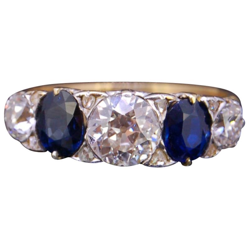 Sapphire and Diamond 5-Stone Ring For Sale