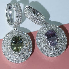 Saphire Brilliant Earrings 2.06 ct 1.15ct green lavendel Ilakaka Mine Madagascar