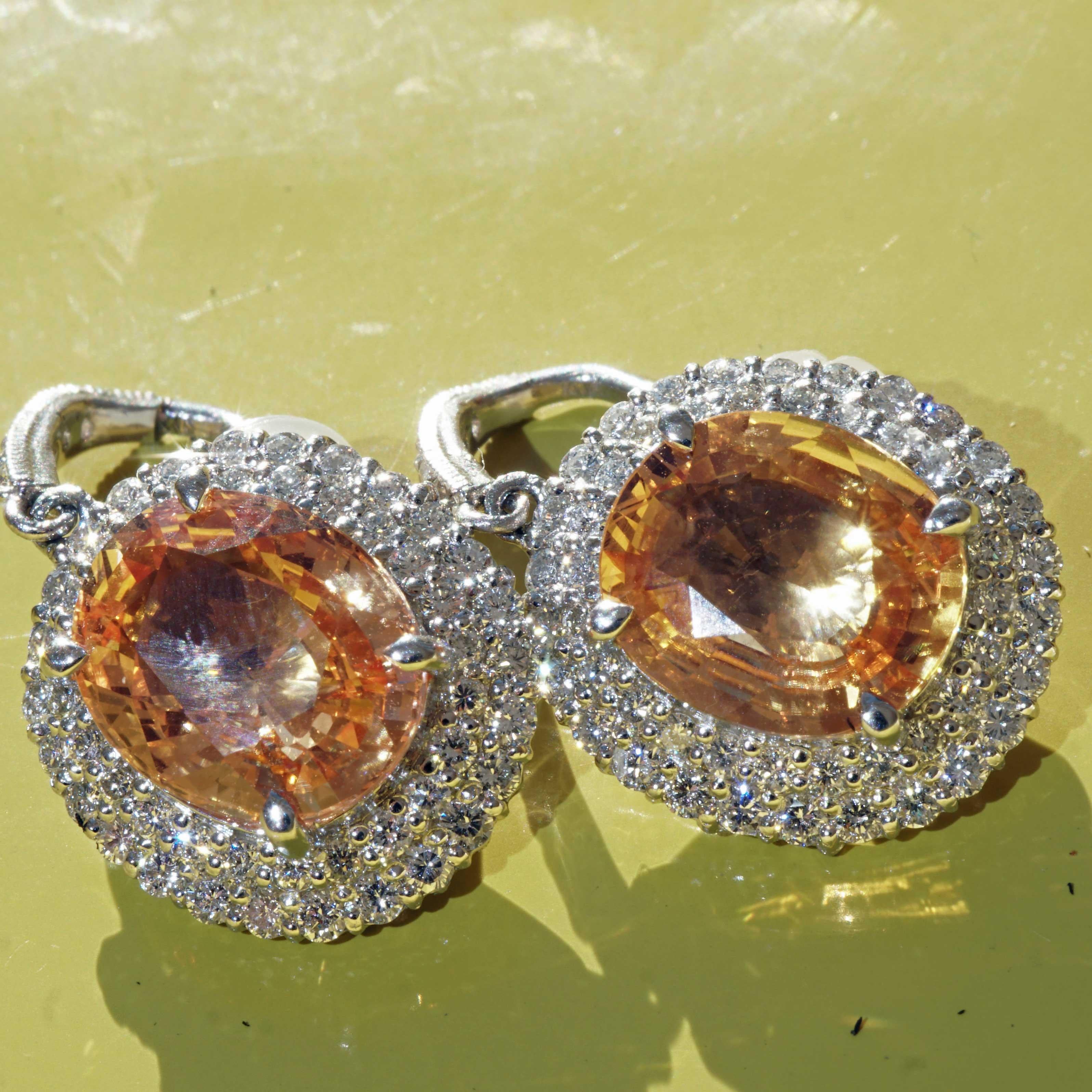 Saphire Brilliant Earrings 900 Platinum orange-pink 7.14 1.14ct incredible Color For Sale 3