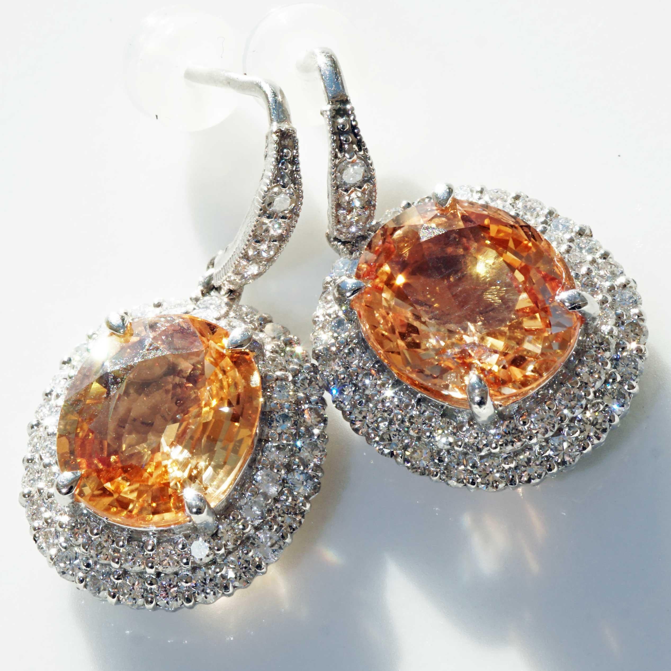 Modern Saphire Brilliant Earrings 900 Platinum orange-pink 7.14 1.14ct incredible Color For Sale
