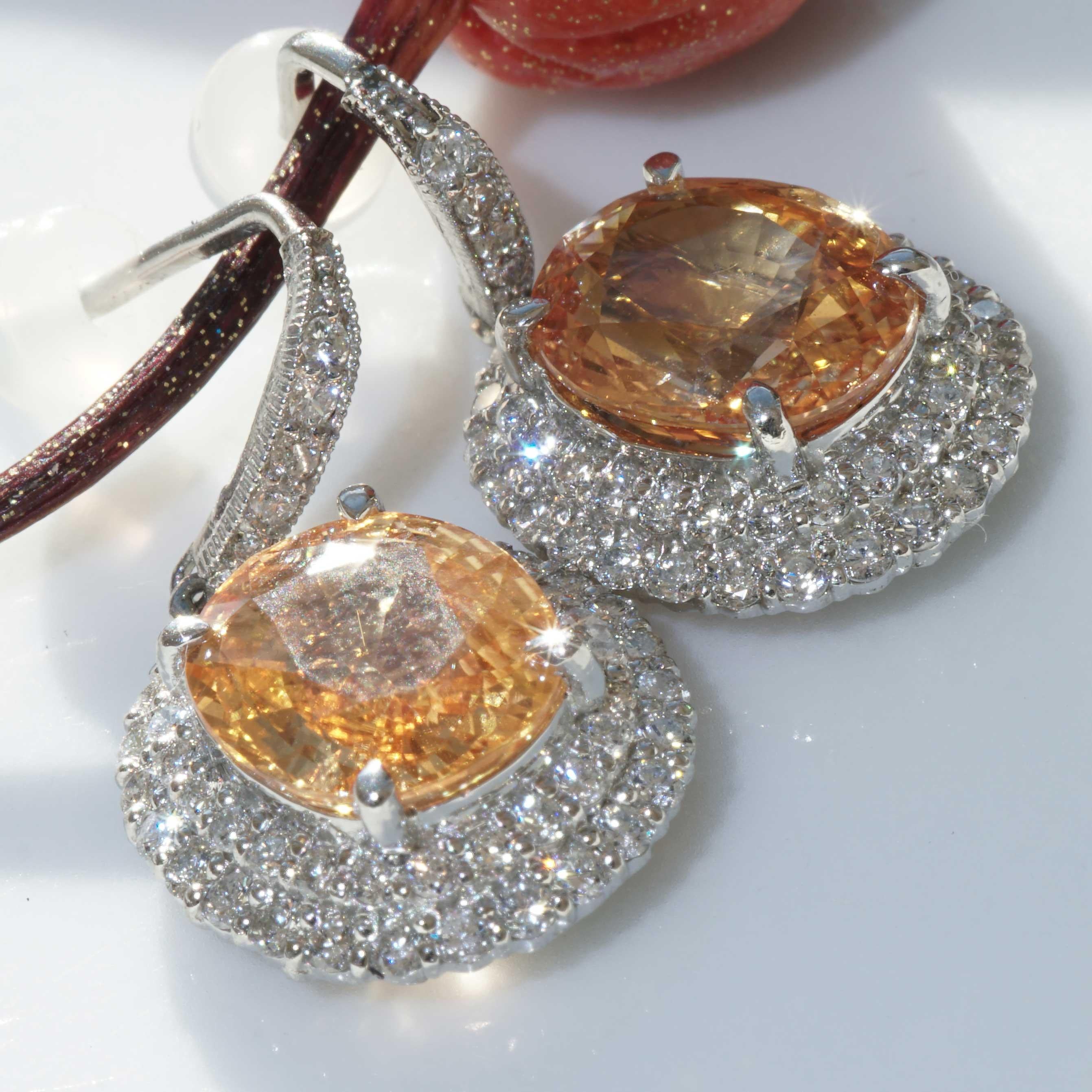 Saphire Brilliant Earrings 900 Platinum orange-pink 7.14 1.14ct incredible Color For Sale 1