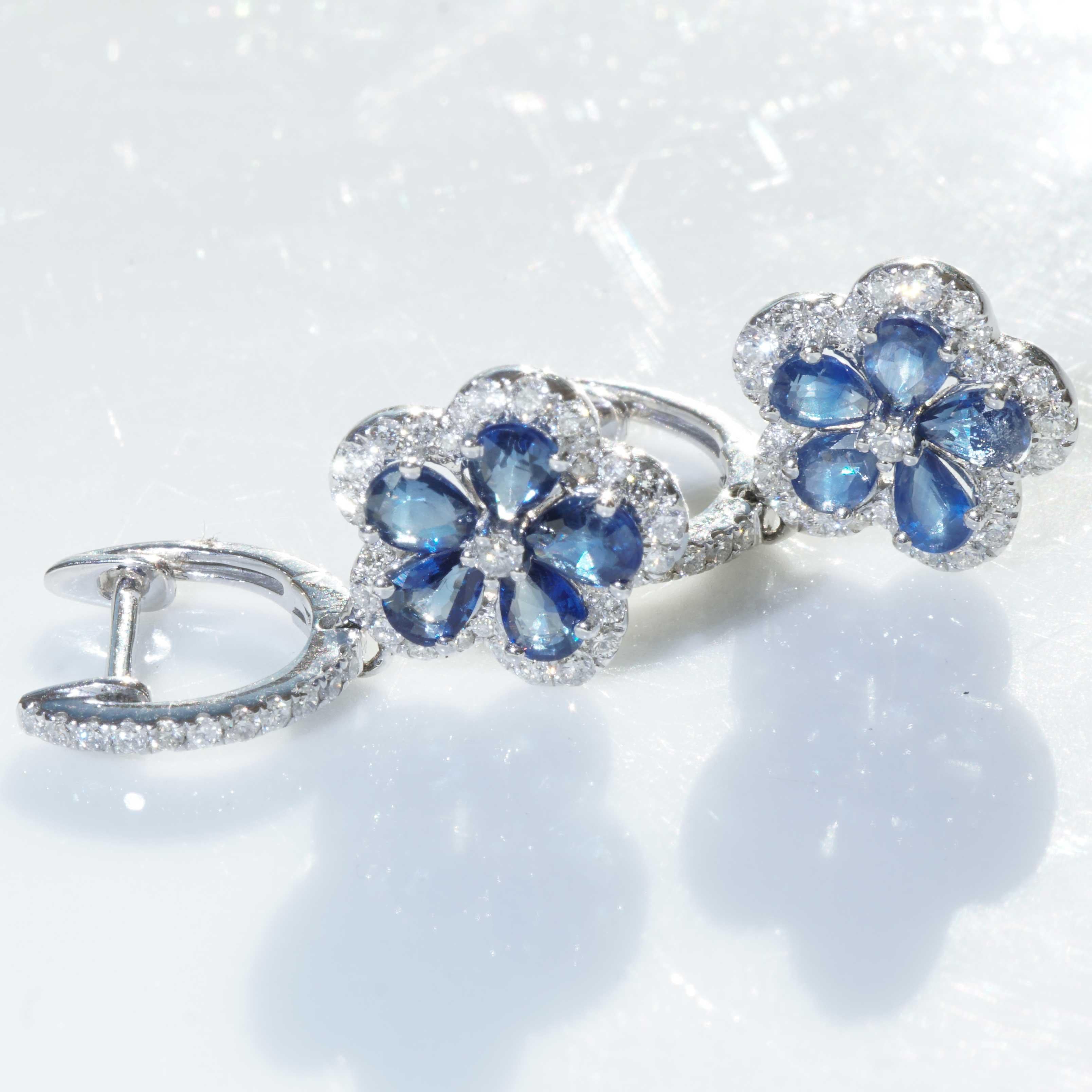 Saphire Brilliant Earrings floral Style 1.20 ct 0.56 ct floral amazing Design  In New Condition For Sale In Viena, Viena