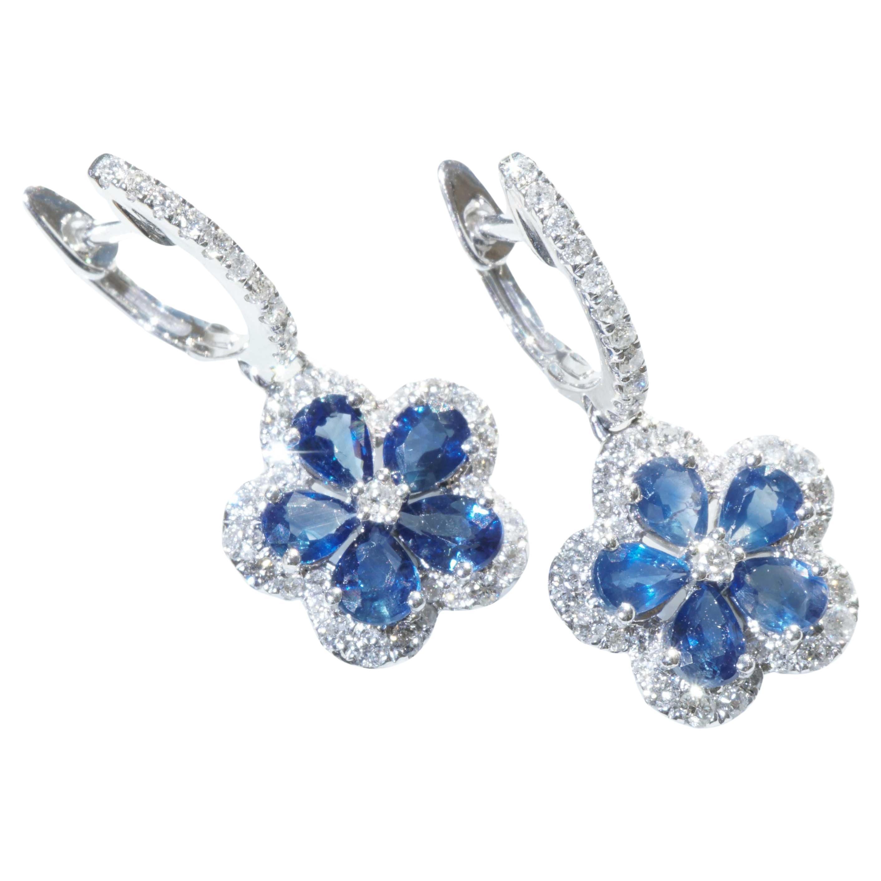 Saphire Brilliant Earrings floral Style 1.20 ct 0.56 ct floral amazing Design  For Sale