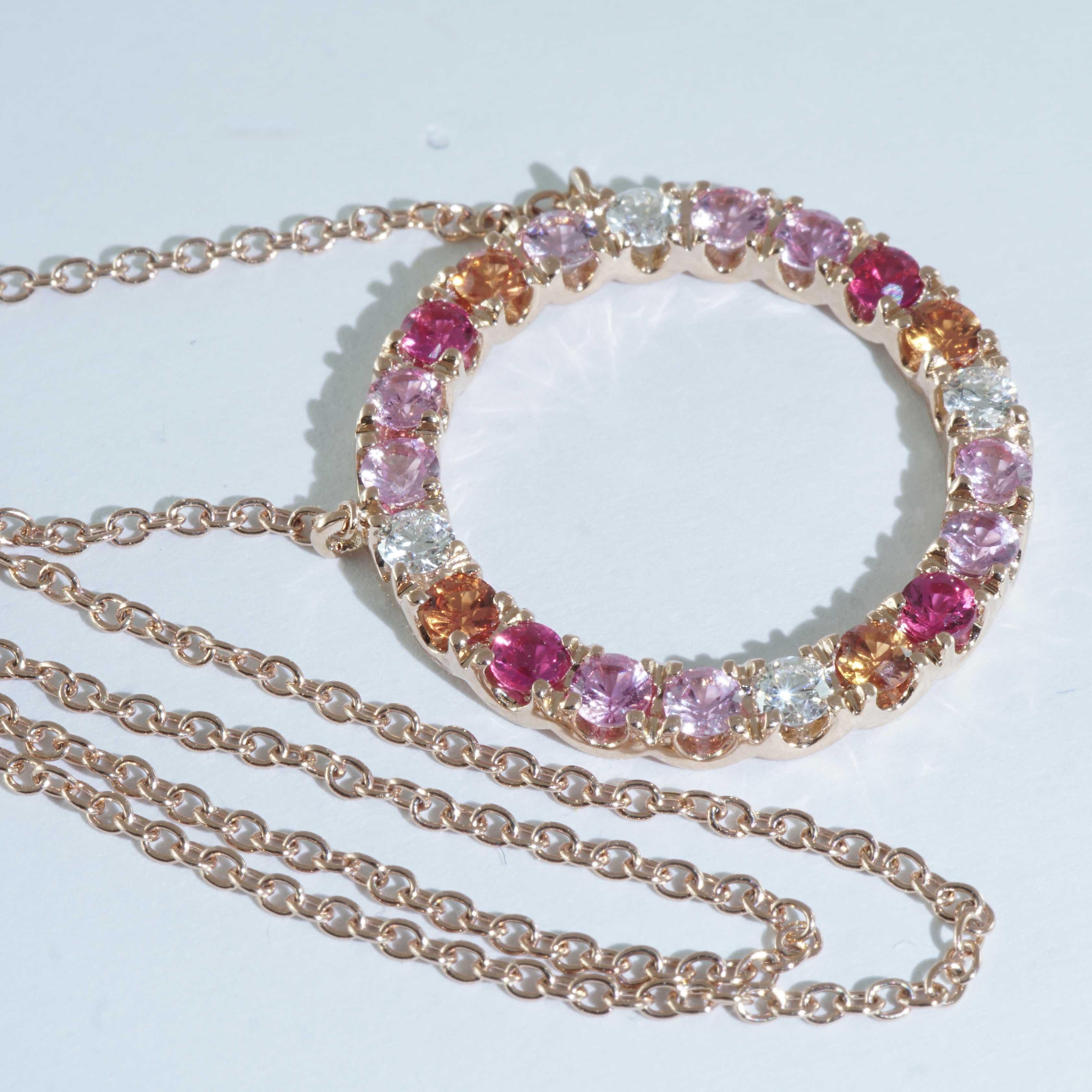 Saphire Brilliant Necklace stunning play of Colors pink orange Saphires 1.21 ct  For Sale 5
