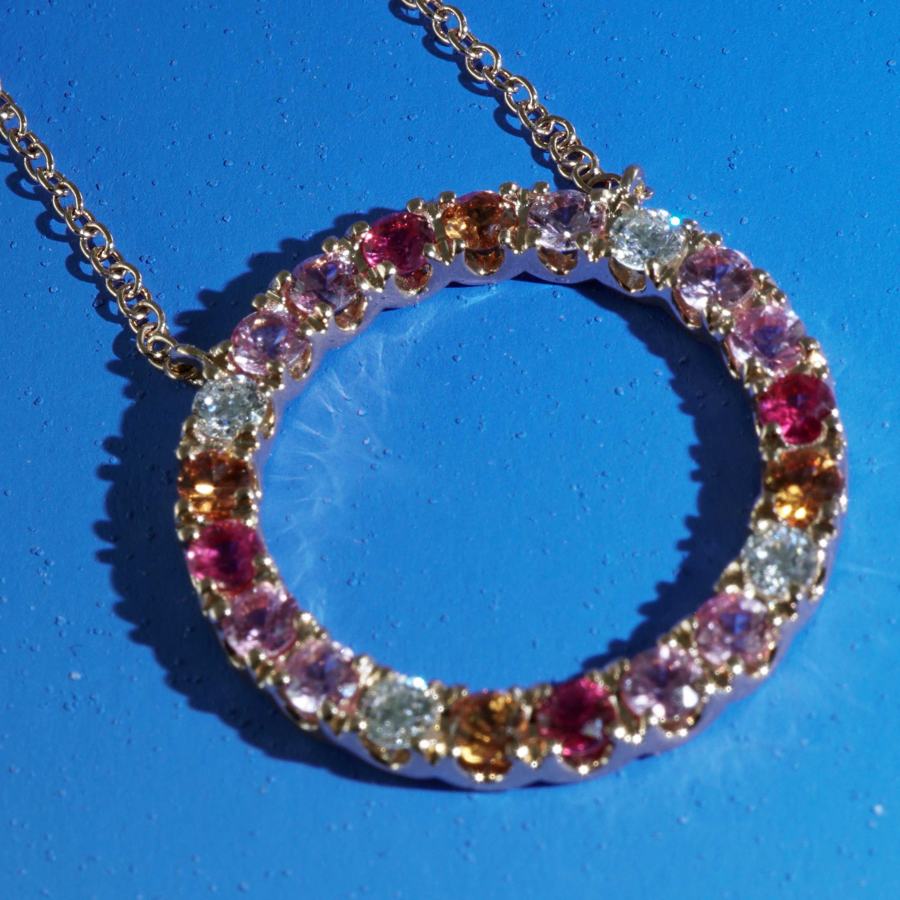 Collana di Brilliante di Zaffiro stupefacente gioco di colori rosa arancio Zaffiri 1,21 ct in vendita 7