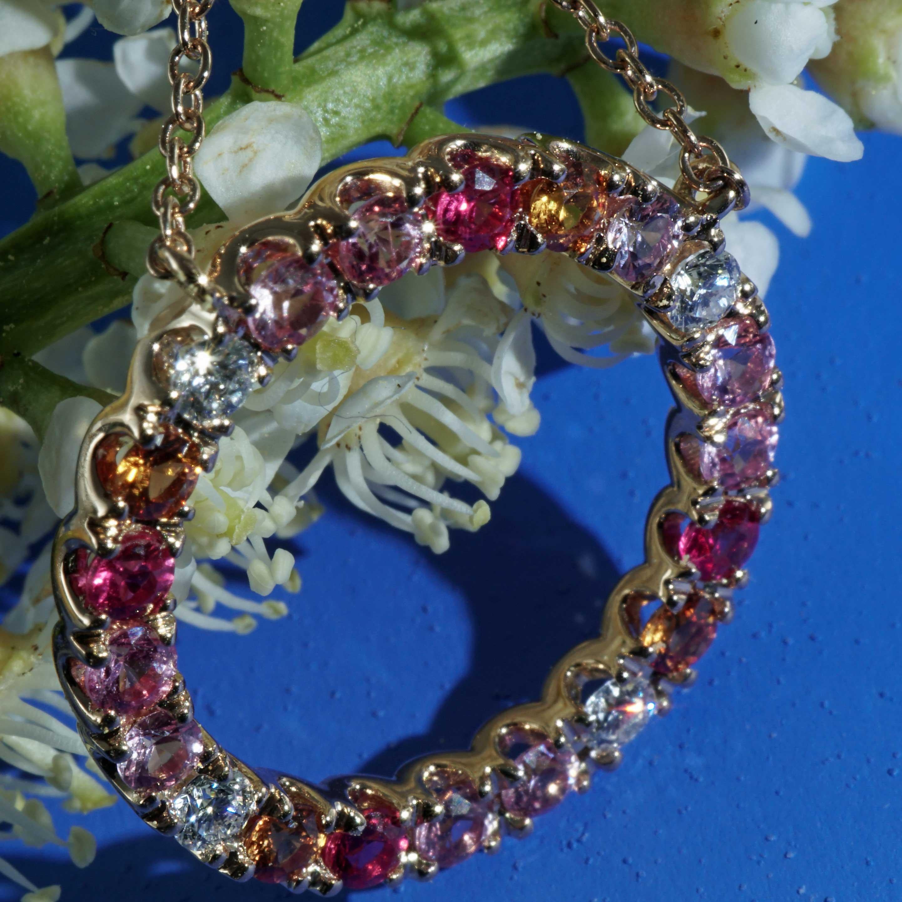 Saphire Brilliant Necklace stunning play of Colors pink orange Saphires 1.21 ct  For Sale 8