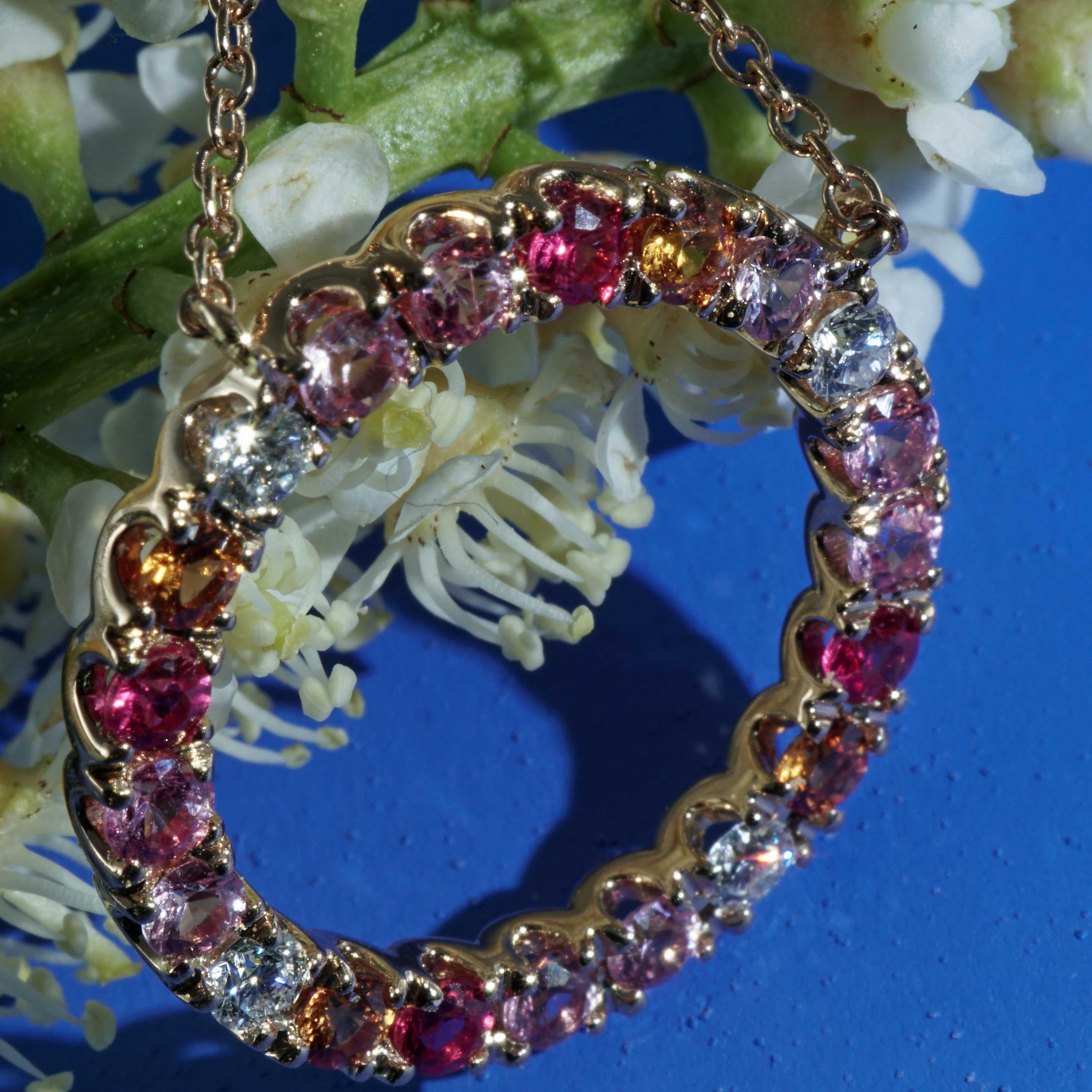 Collana di Brilliante di Zaffiro stupefacente gioco di colori rosa arancio Zaffiri 1,21 ct in vendita 8